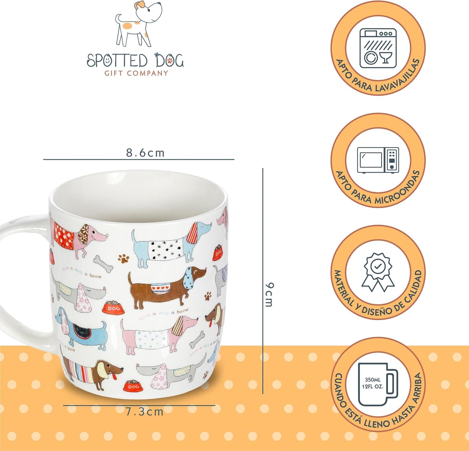Set de 4 Tazas de Café con Perros Salchicha, Spotted Dog, foto 3