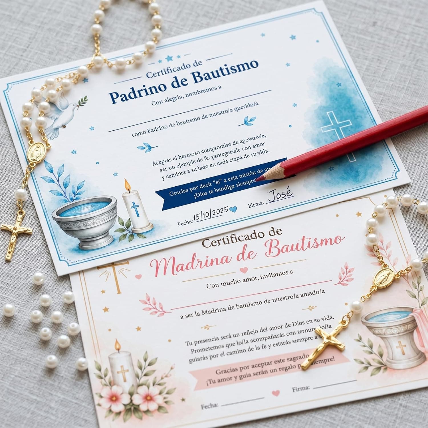 Set de 8 Regalos para Padrinos con Certificado y Rosario, foto 3