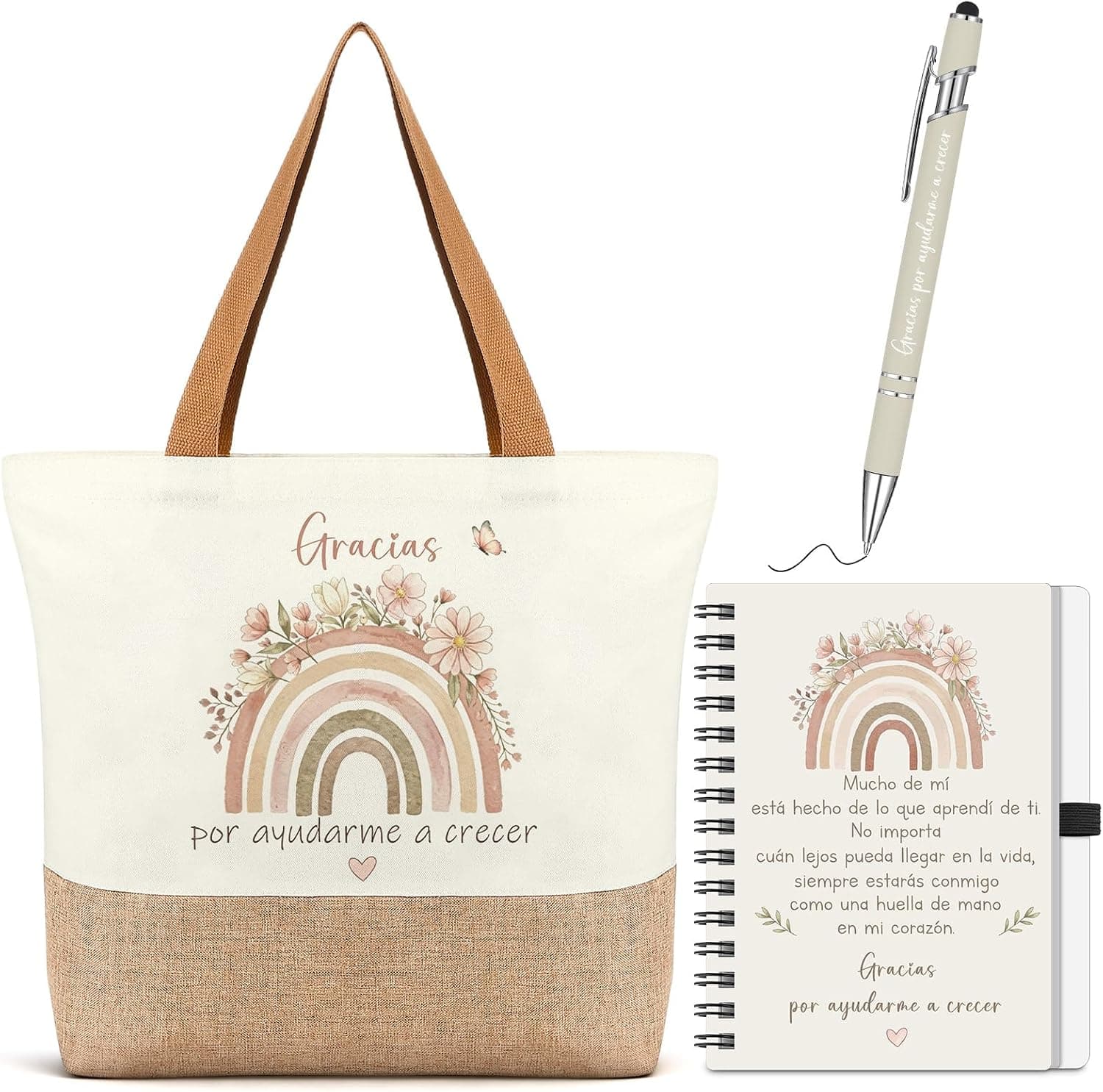 Set de agradecimiento para profesora con diseño de arcoíris