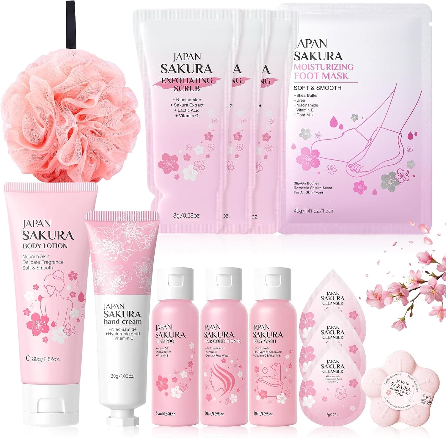 Set de baño Sakura SPA Kit de SHOPPGO con 14 piezas