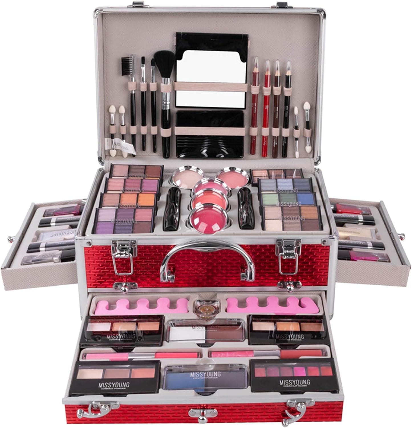 Estuche de maquillaje profesional con paleta de sombras y colorete