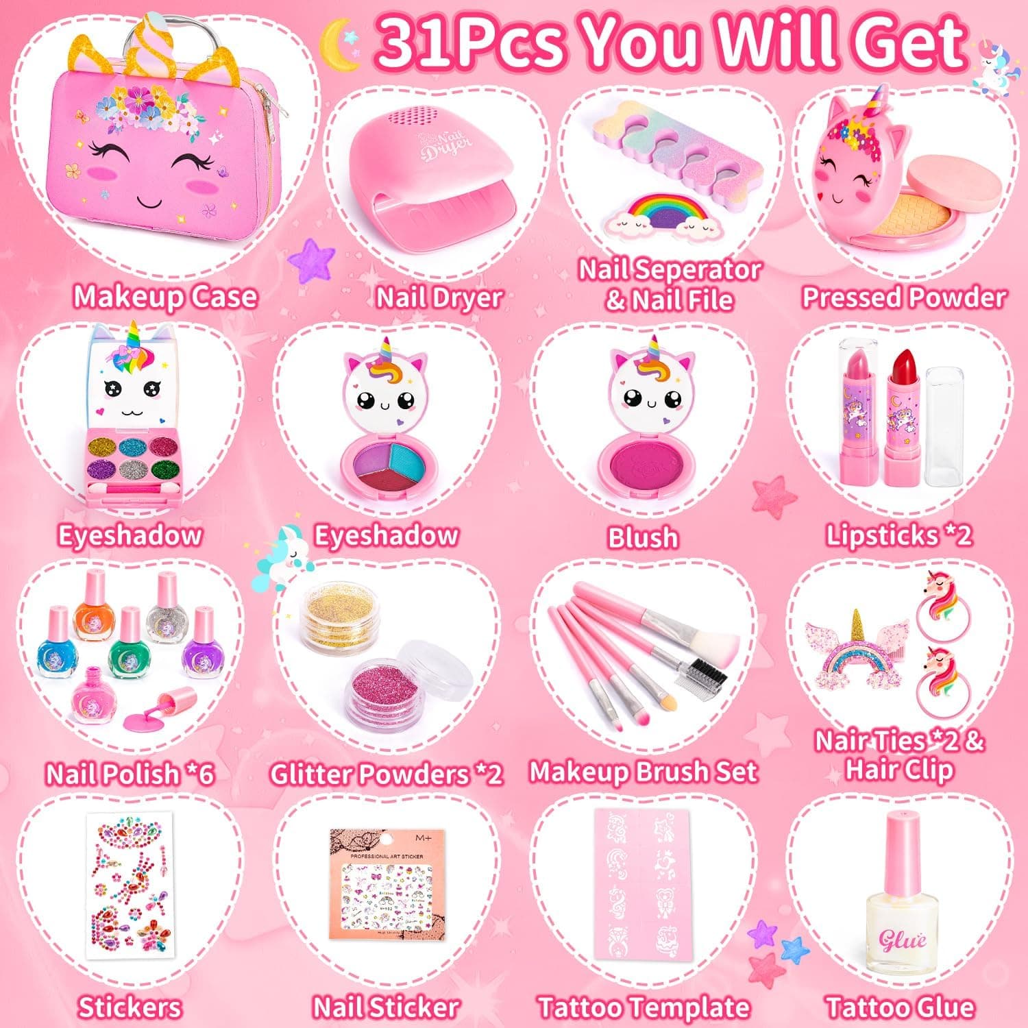 Piezas del set de manicura y maquillaje infantil Hohosunlar