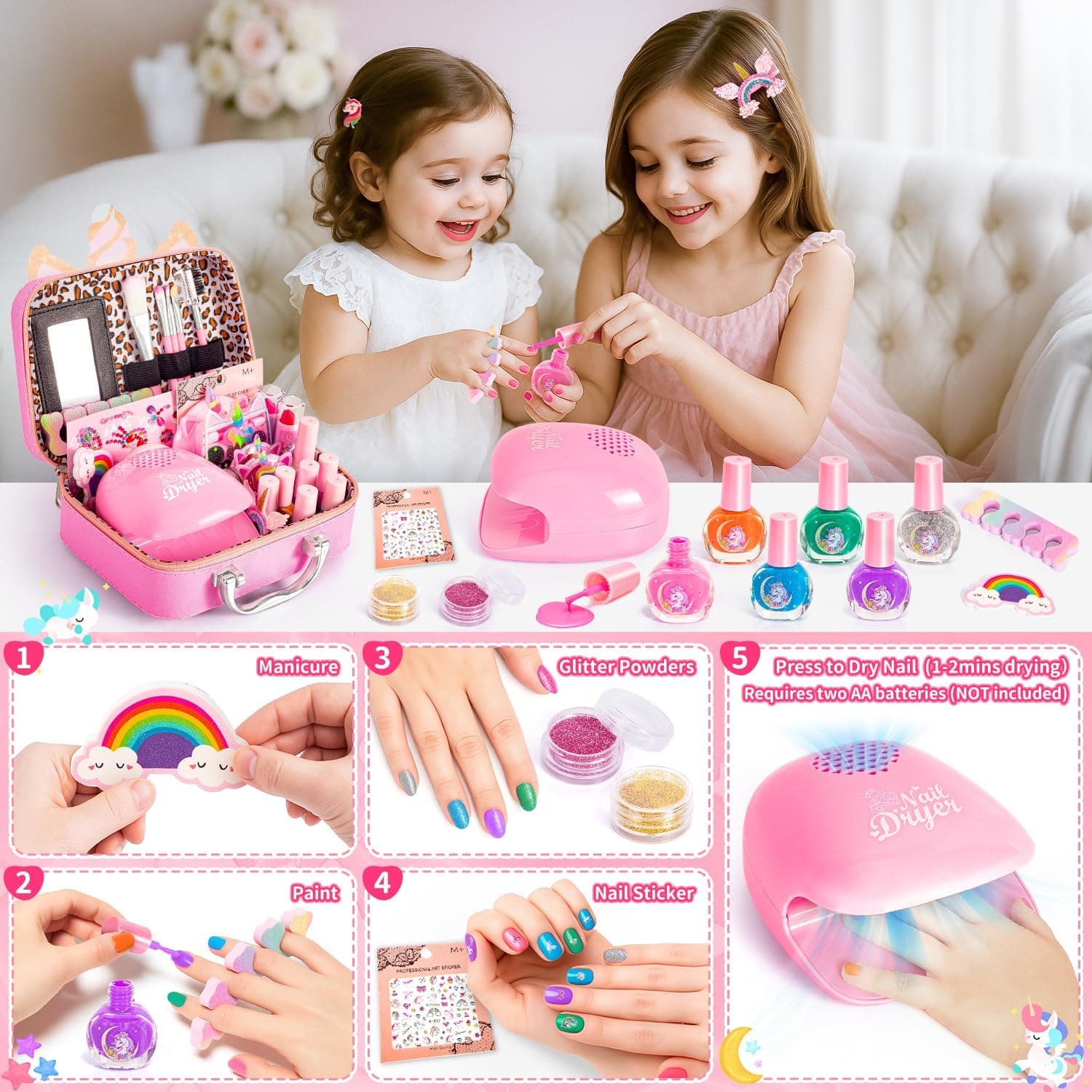 Set de maquillaje y manicura para niñas, lavable, foto 3