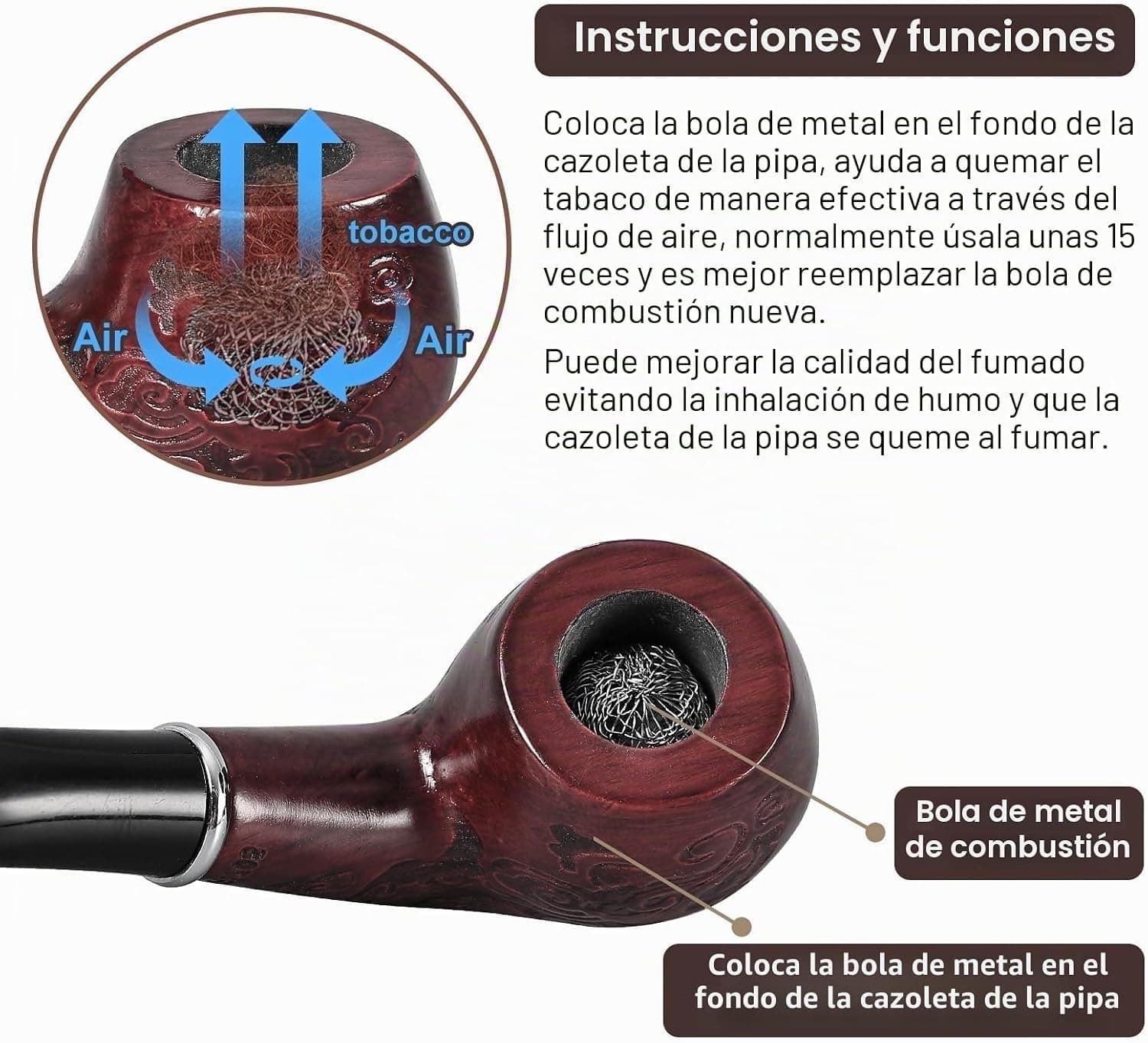 Set de pipa de tabaco tallada con accesorios, foto 2
