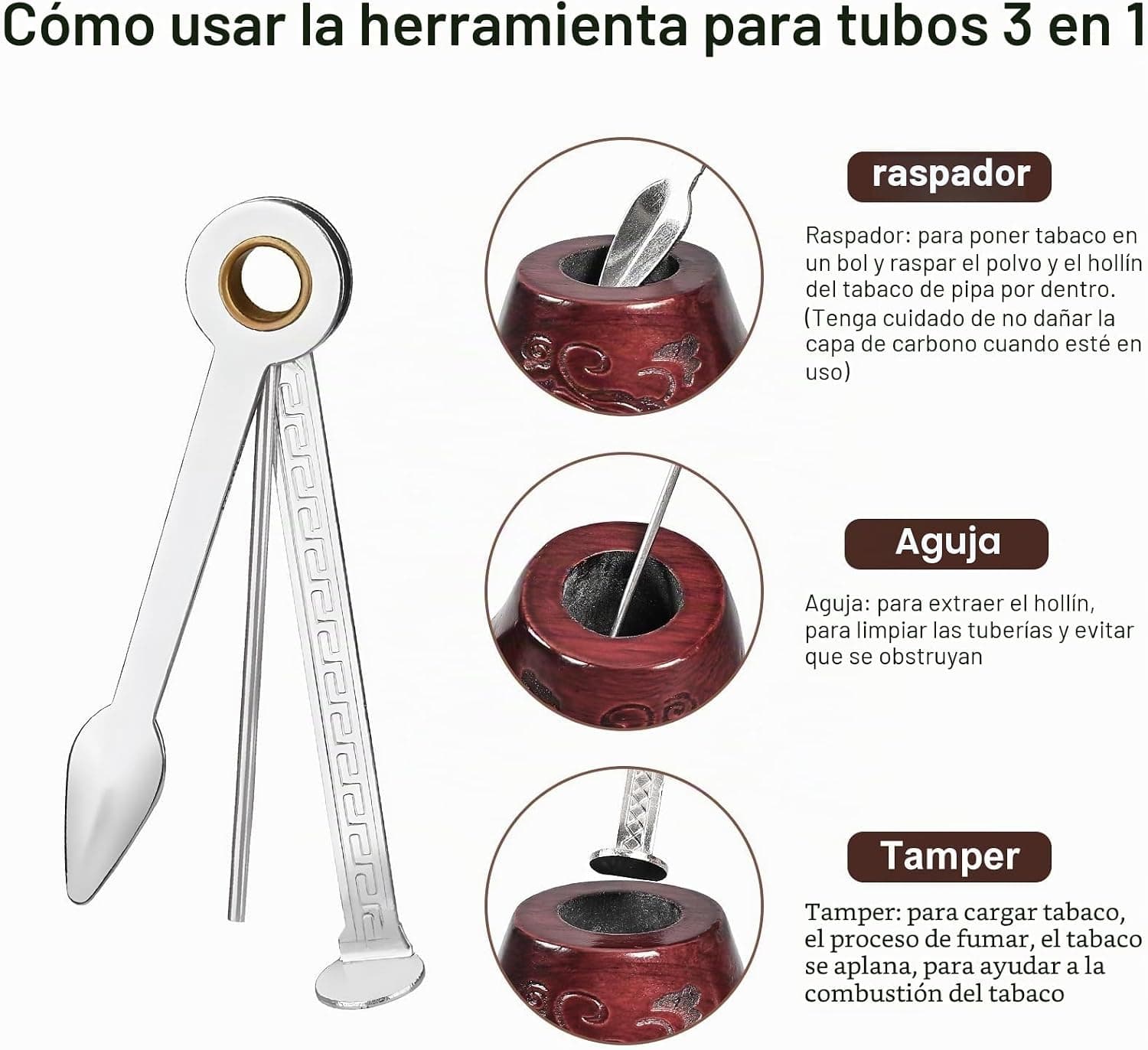 Set de pipa de tabaco tallada con accesorios, foto 3