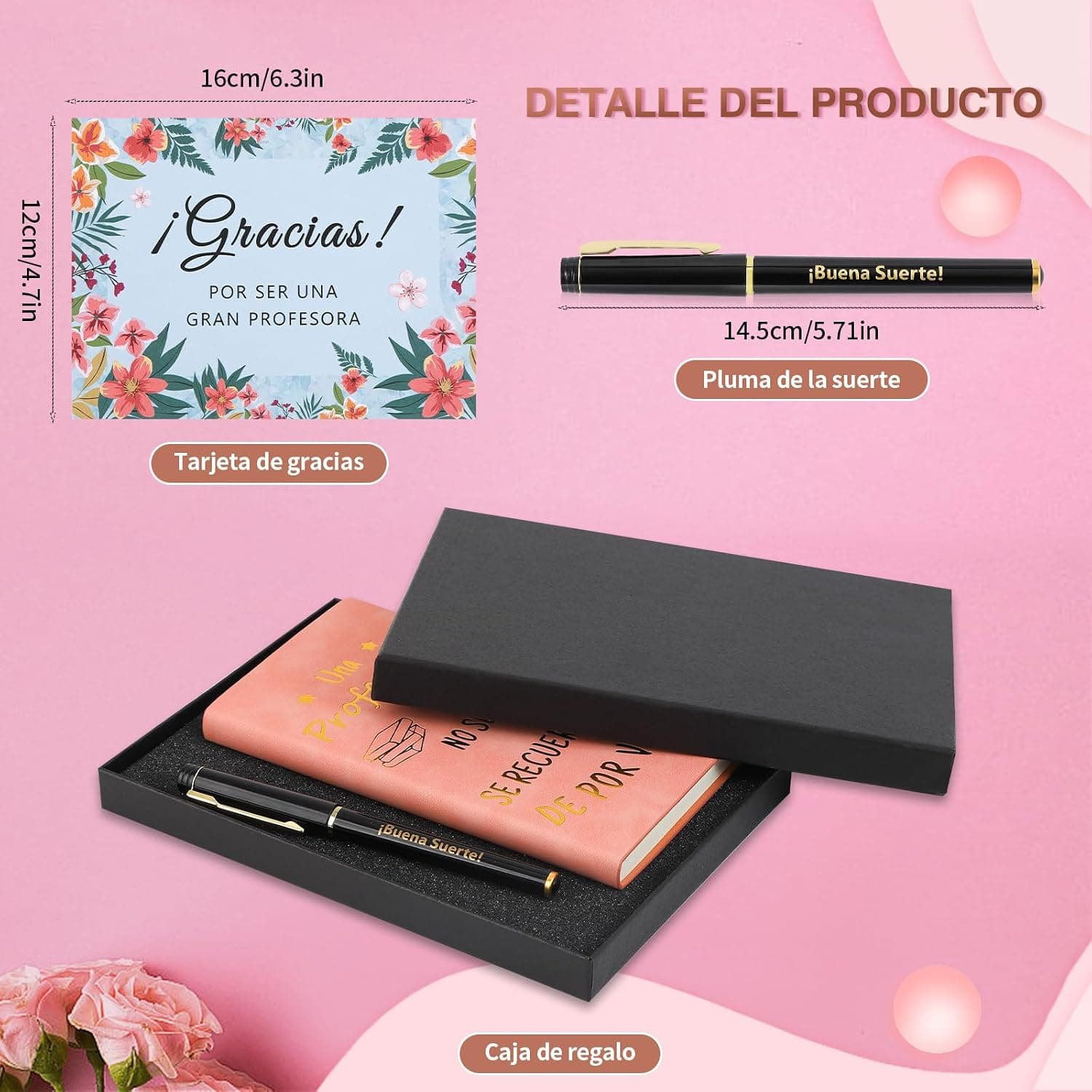 Set de regalo para profesora infantil, cuaderno y pluma, foto 2