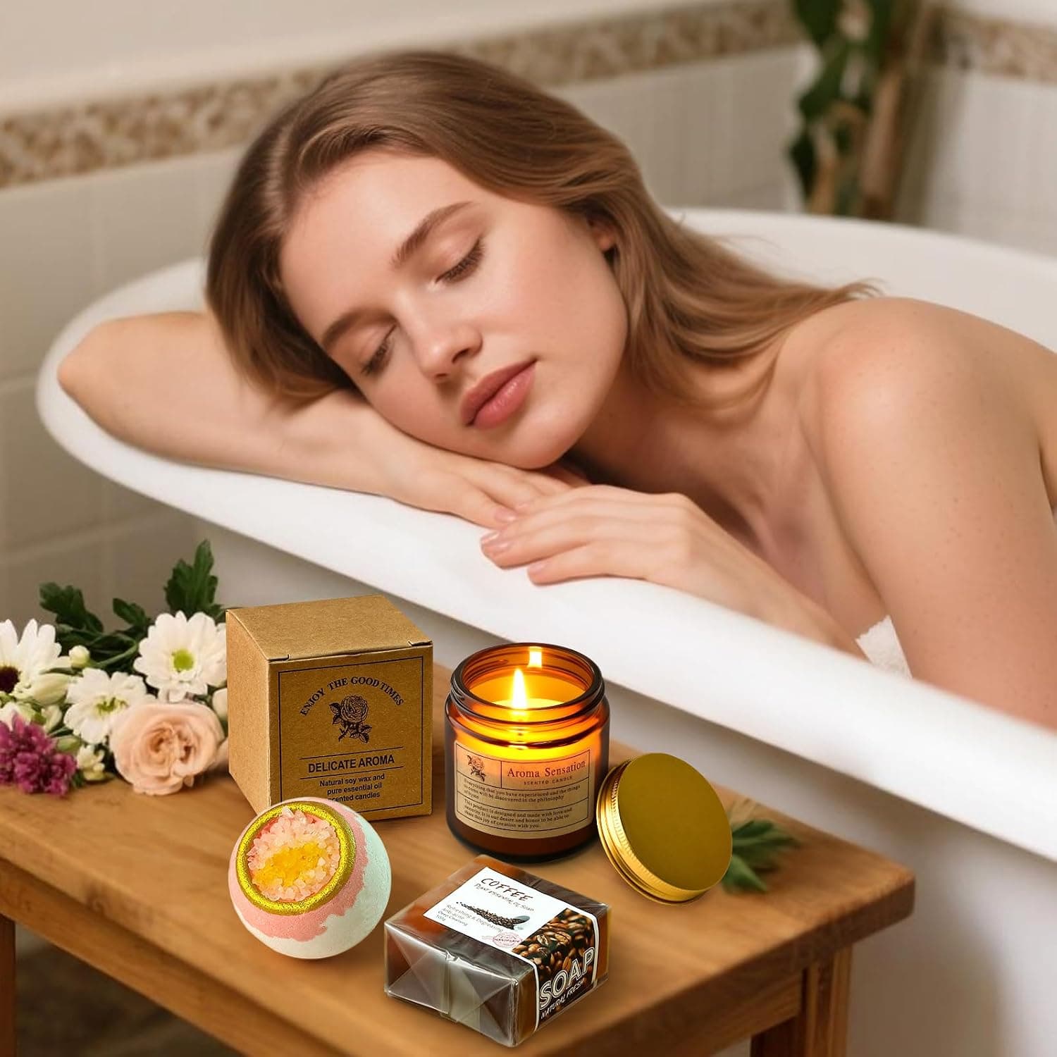 Set de regalo spa para mujer, taza, vela y neceser, foto 3