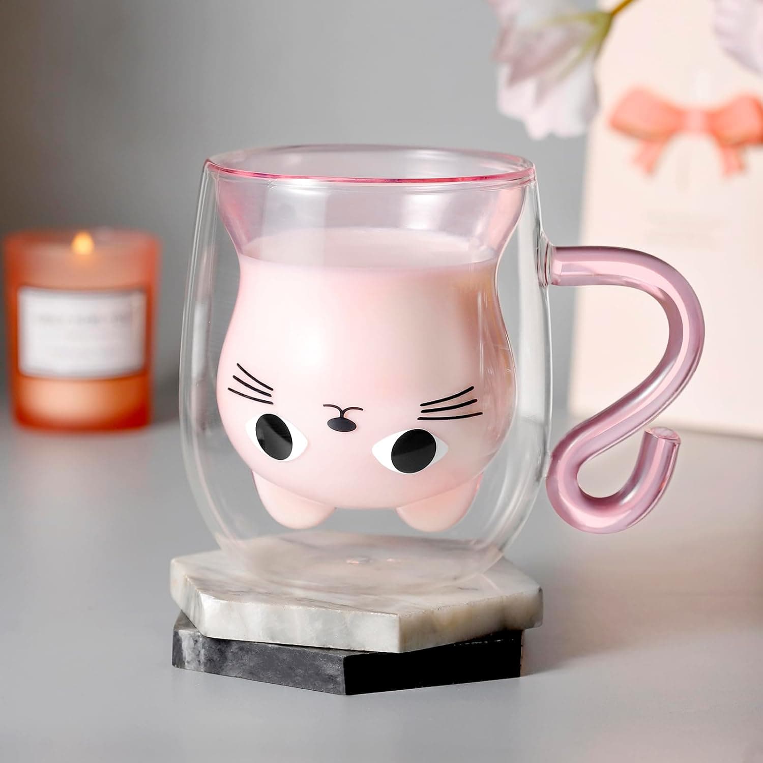 Set de regalo para amantes de los gatos, taza de cristal, calcetines y vela, foto 2