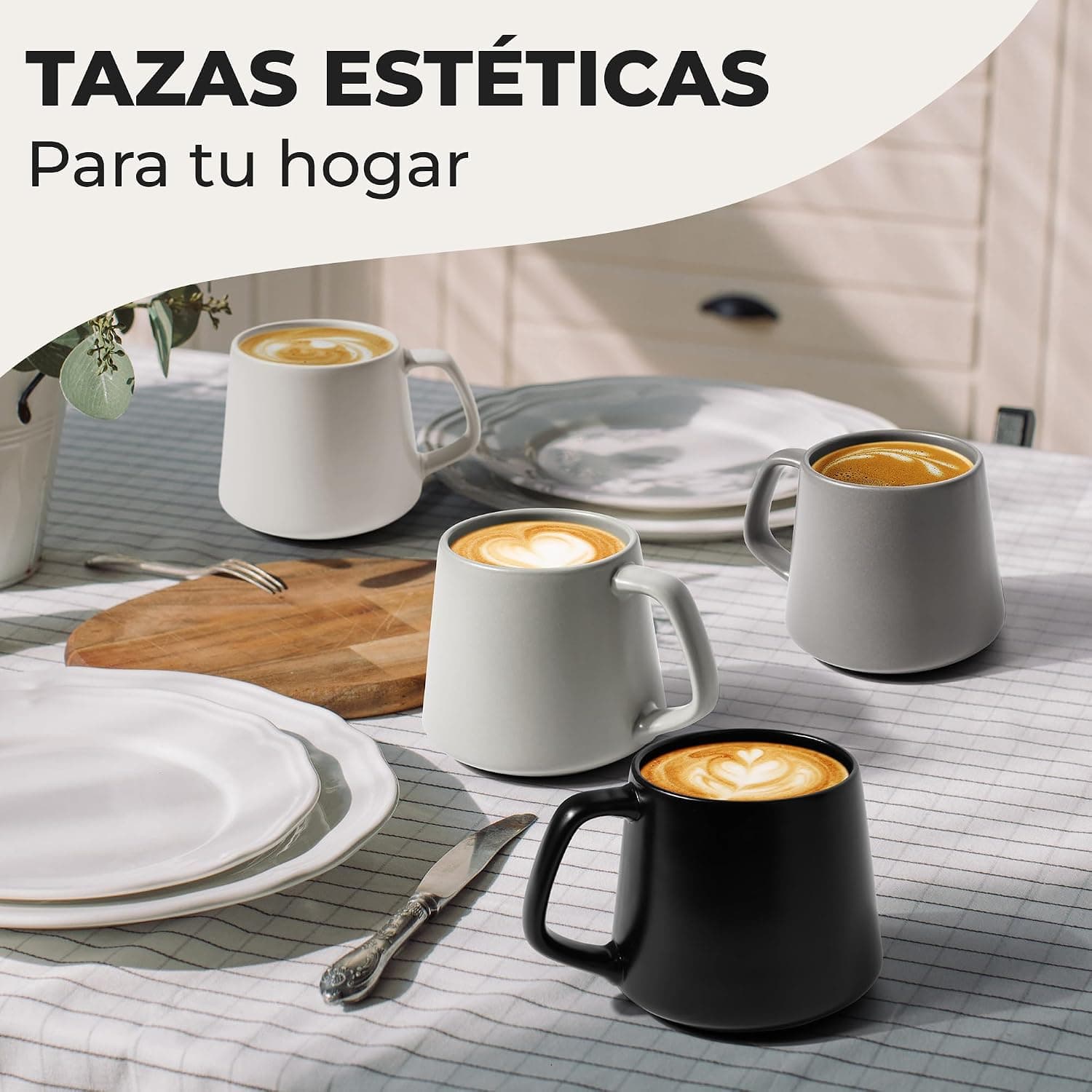 Set de 4 tazas de café de gres de 420 ml, foto 3
