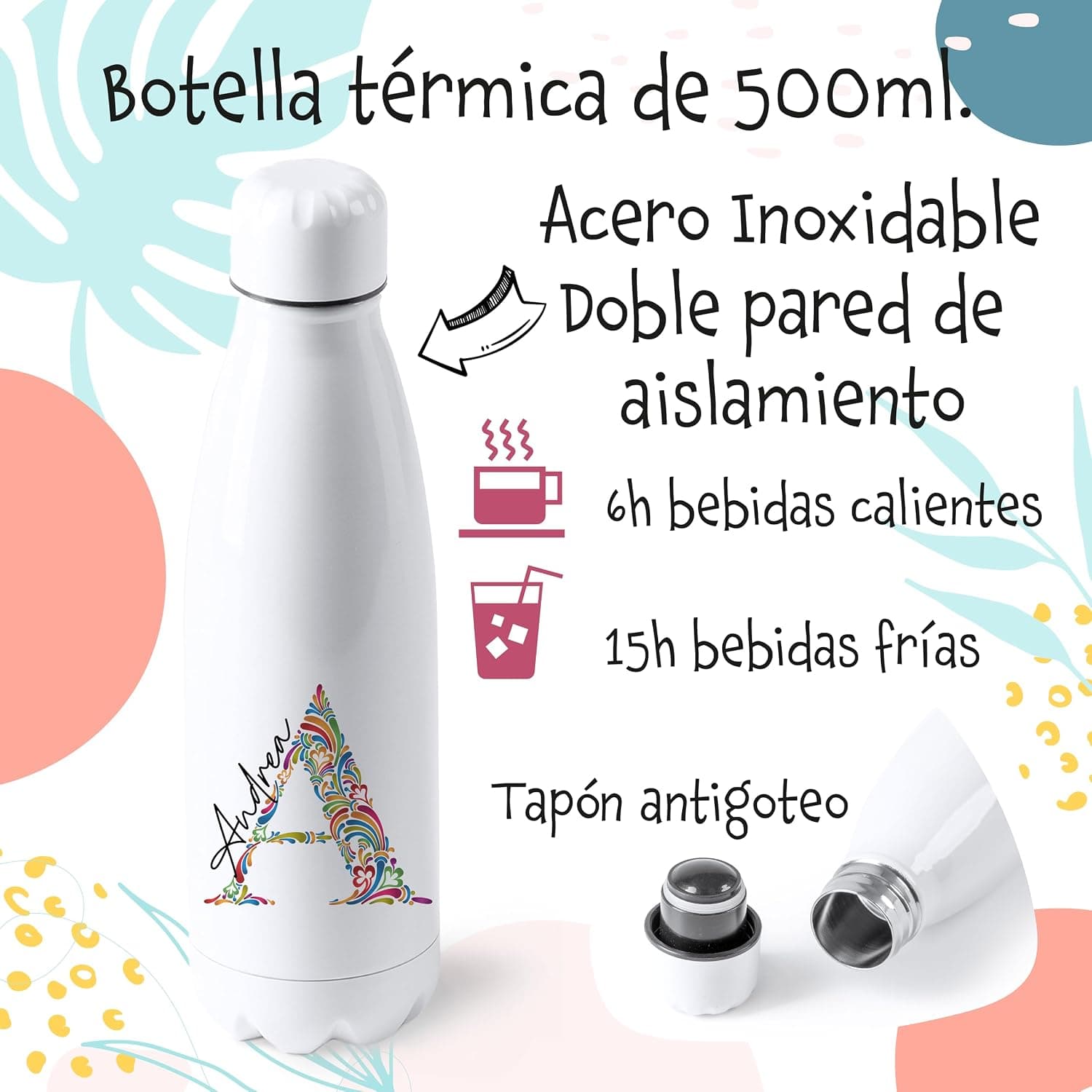 Set tote bag y botella personalizadas con inicial y nombre, foto 3