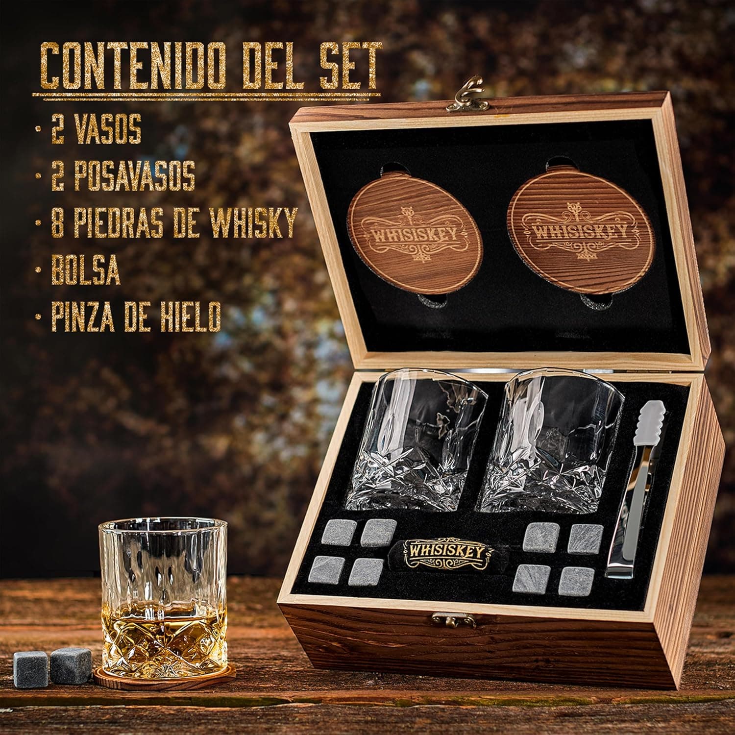 Detalle del cristal grueso de los vasos en su caja
