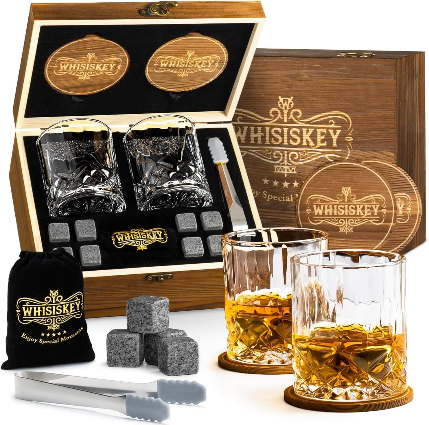 Set de vasos de cristal grueso para whisky