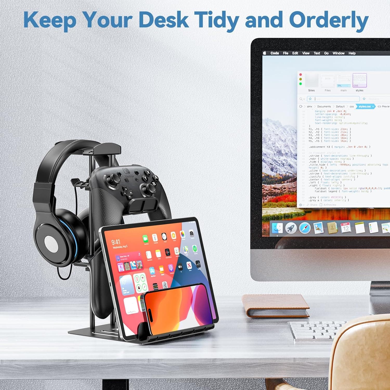 Soporte de auriculares gaming con organizador de cables, foto 3