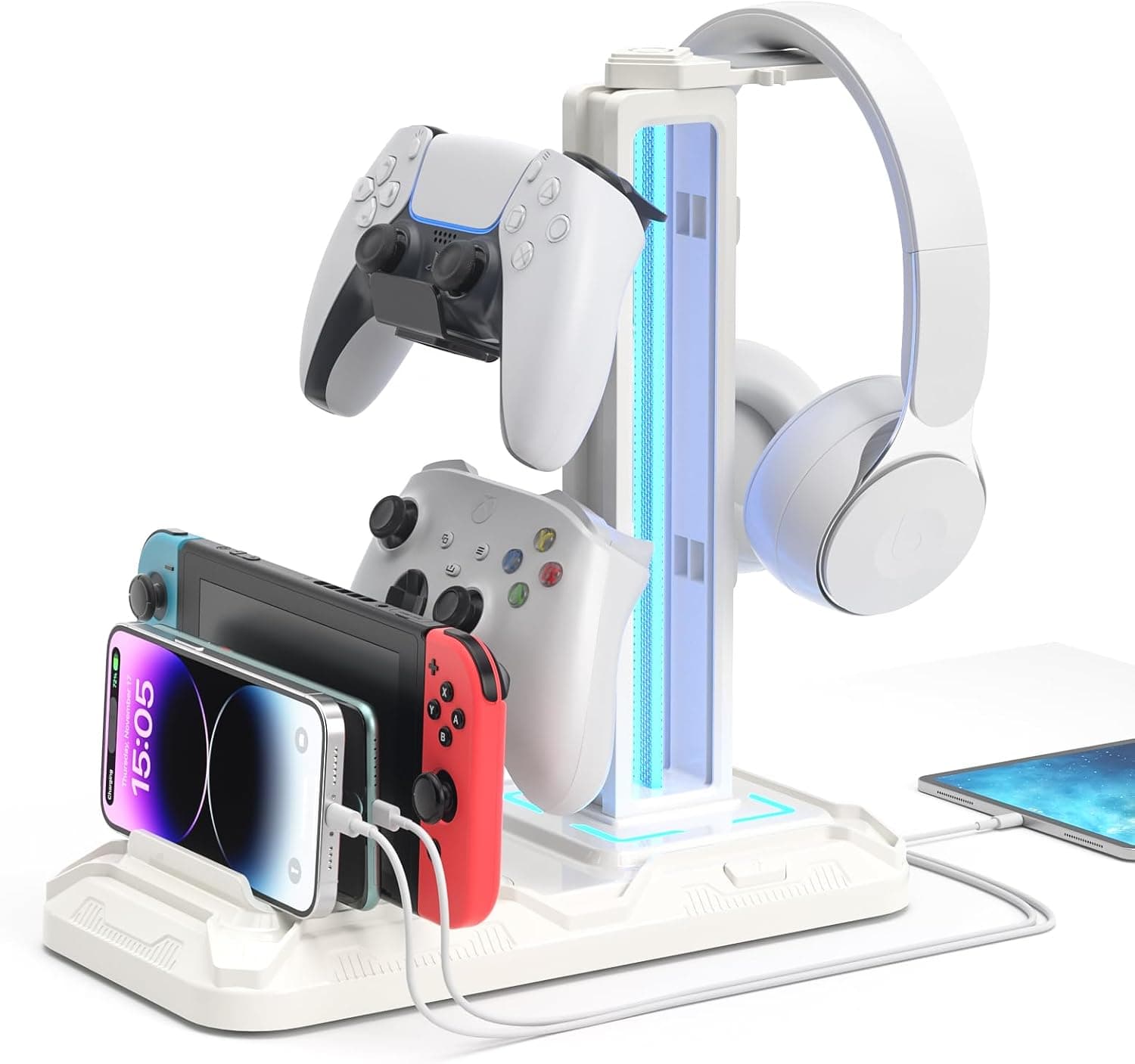 Soporte de auriculares gaming con luz LED encendida