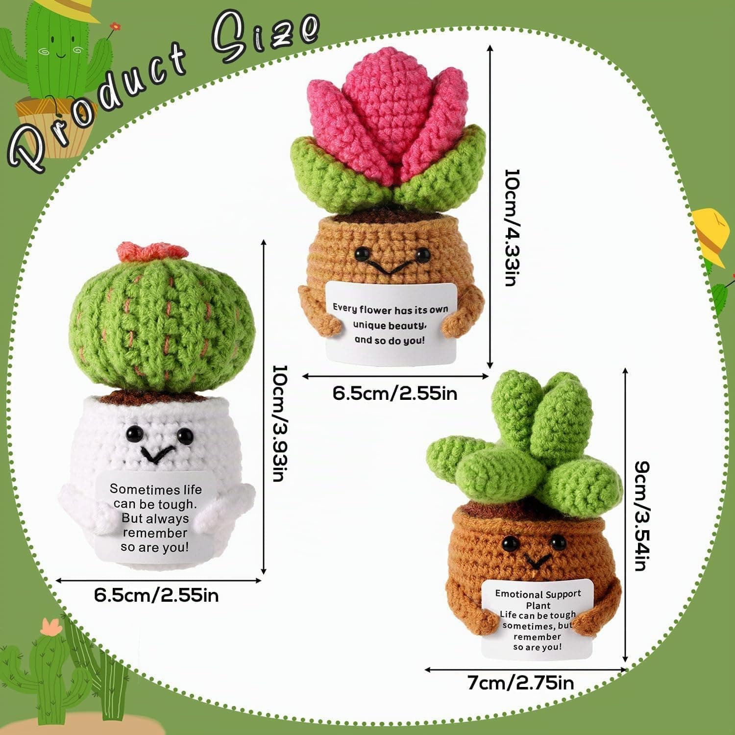 Set de 3 Suculentas y Cactus de Ganchillo con Tarjeta, foto 2