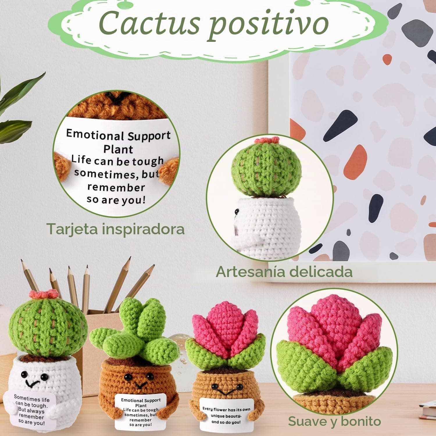 Set de 3 Suculentas y Cactus de Ganchillo con Tarjeta, foto 3