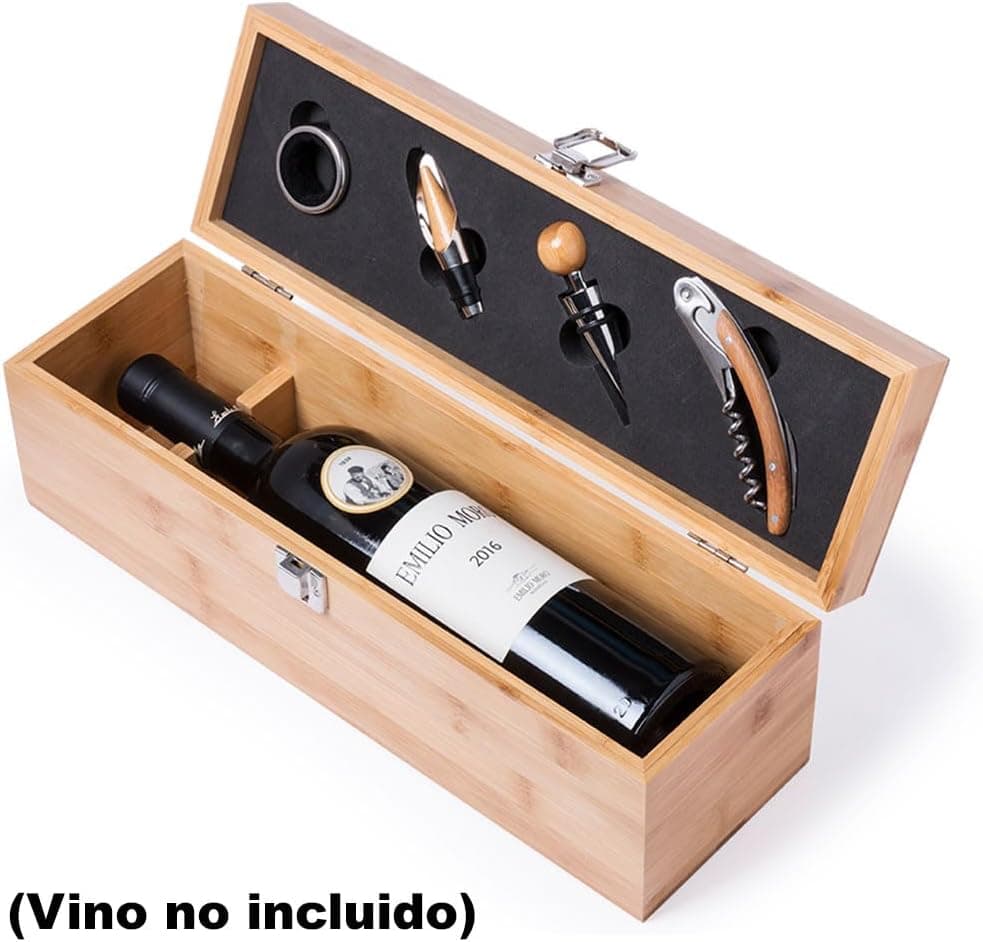 Caja de vino de bambú con set de sumiller, foto 3
