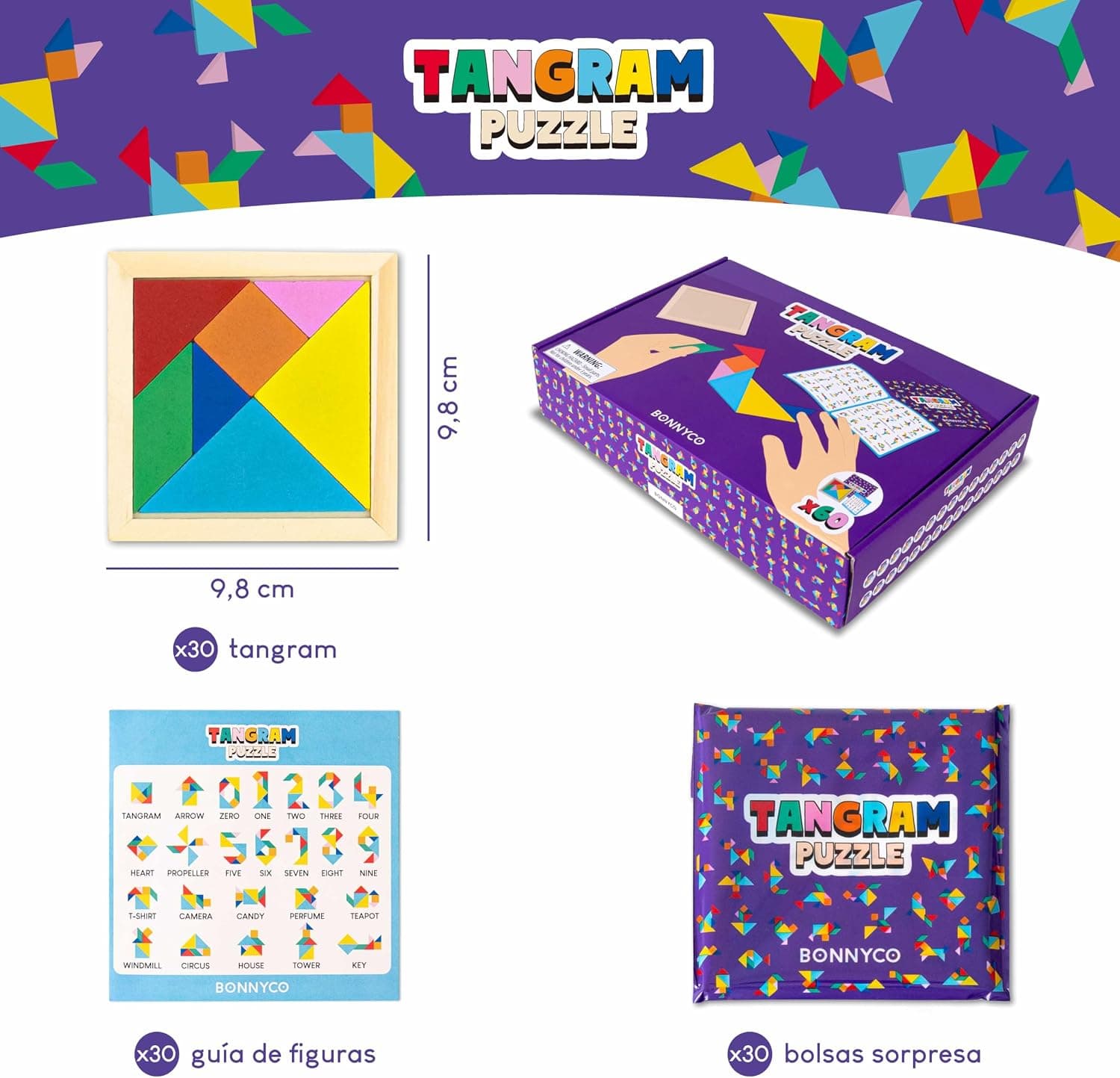 Detalle de las piezas de un tangram individual