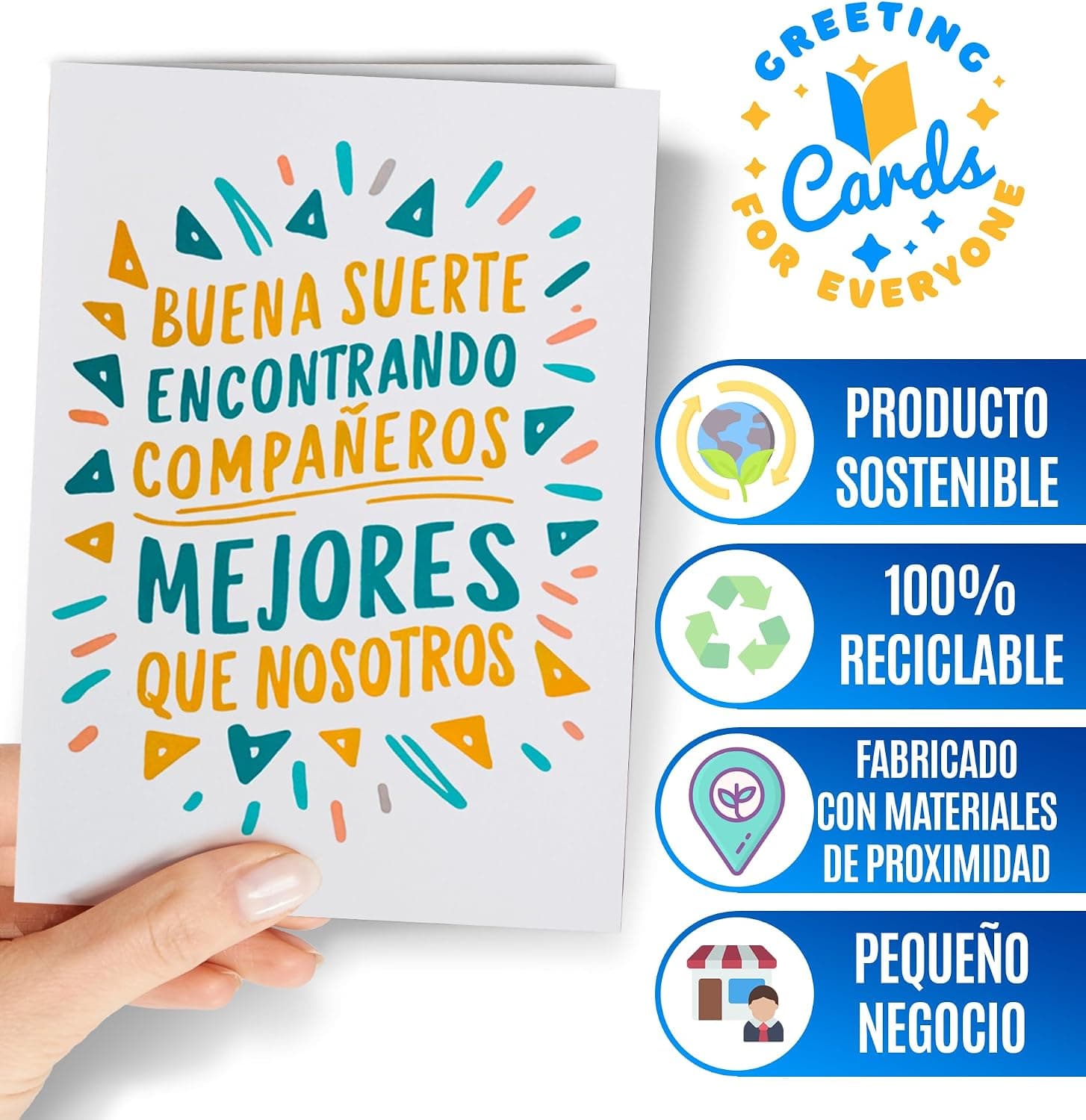 La tarjeta abierta, en blanco por dentro, lista para escribir un mensaje a mano