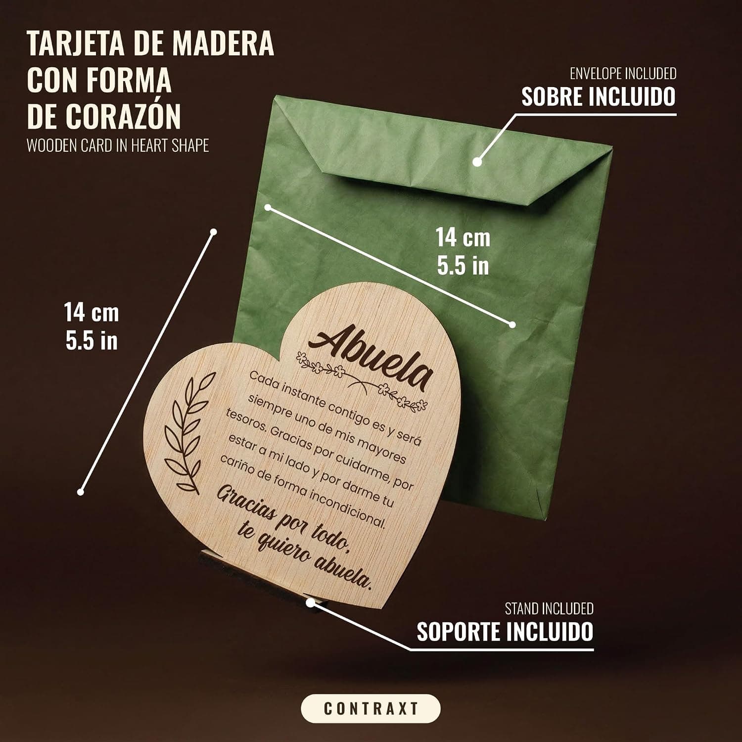 La tarjeta de pie sobre su base de madera