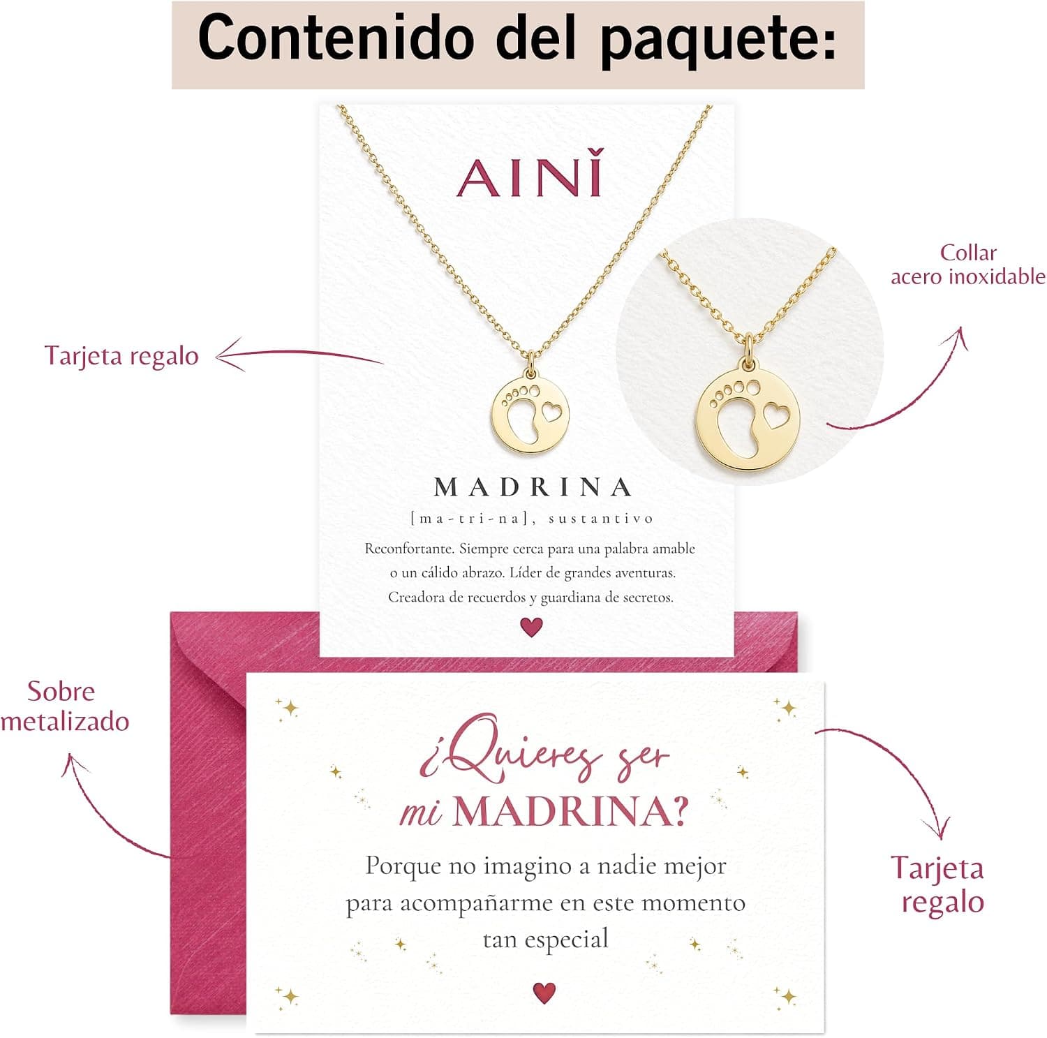 Tarjeta Quieres Ser Mi Madrina con Accesorio de Acero, foto 3