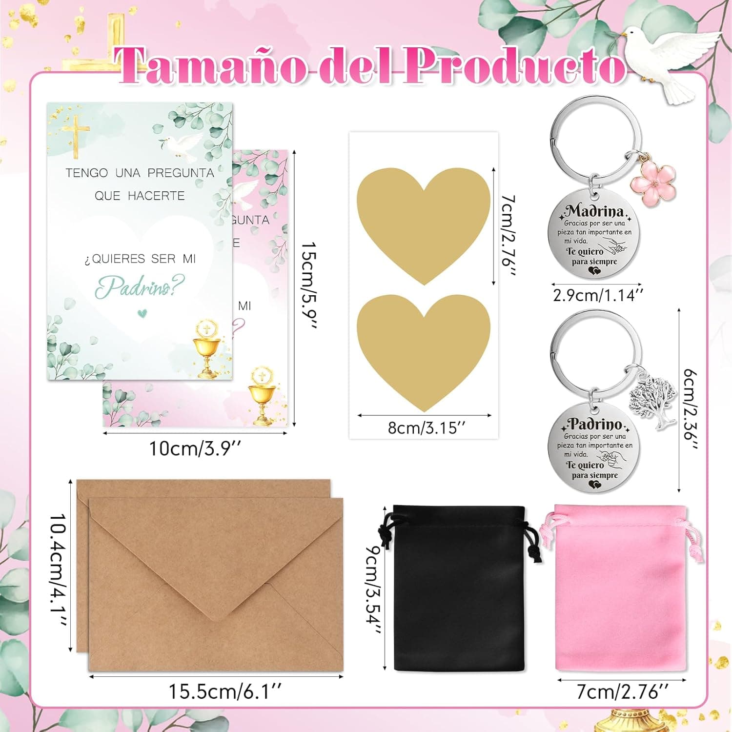 HOWAF Tarjetas Rasca y Llaveros para Madrina y Padrino, foto 2