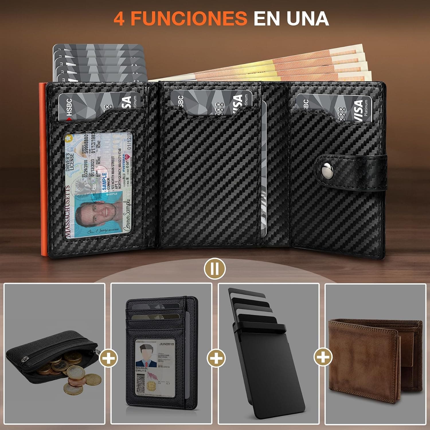 Tarjetero TENBST con monedero y bloqueo RFID, foto 2