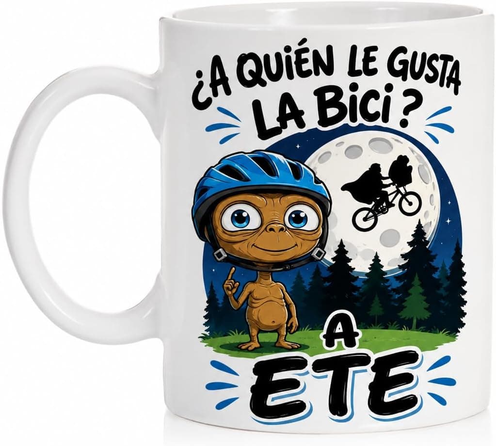 Taza de cerámica con un mensaje con humor dedicado a los amantes de la bicicleta