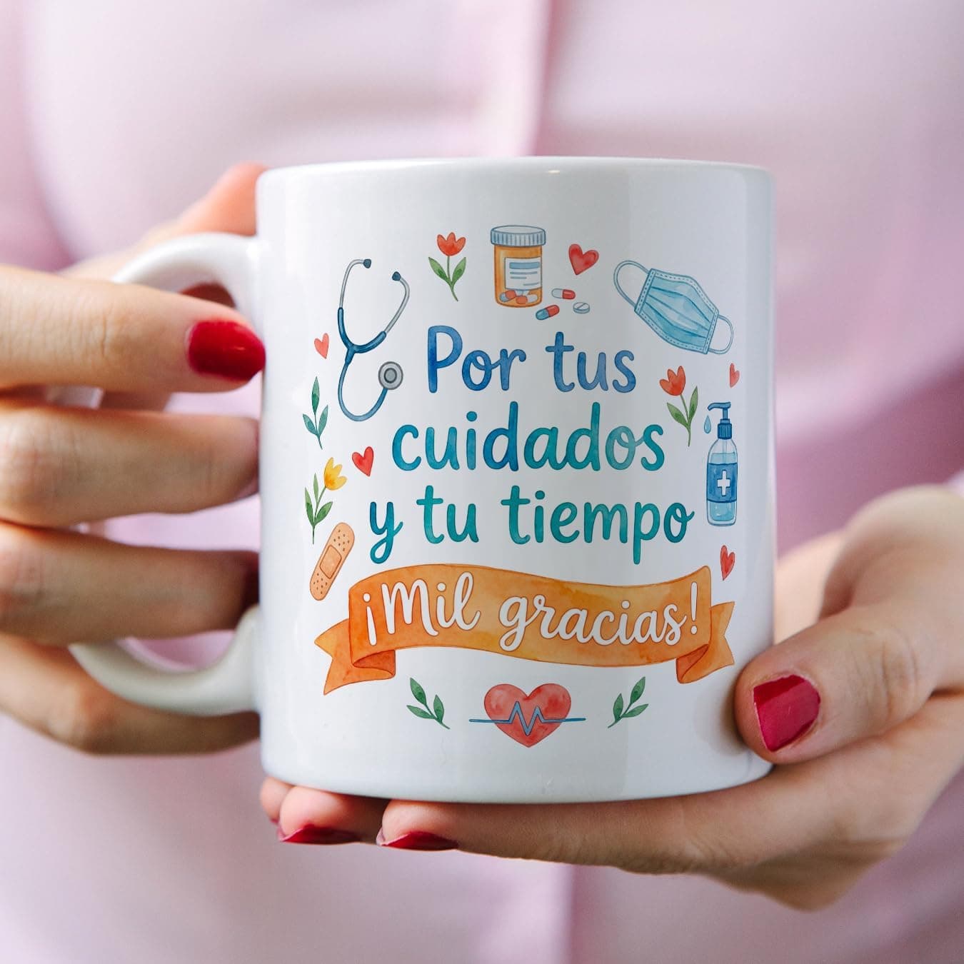 Taza de agradecimiento Por tus cuidados y tu tiempo, foto 3