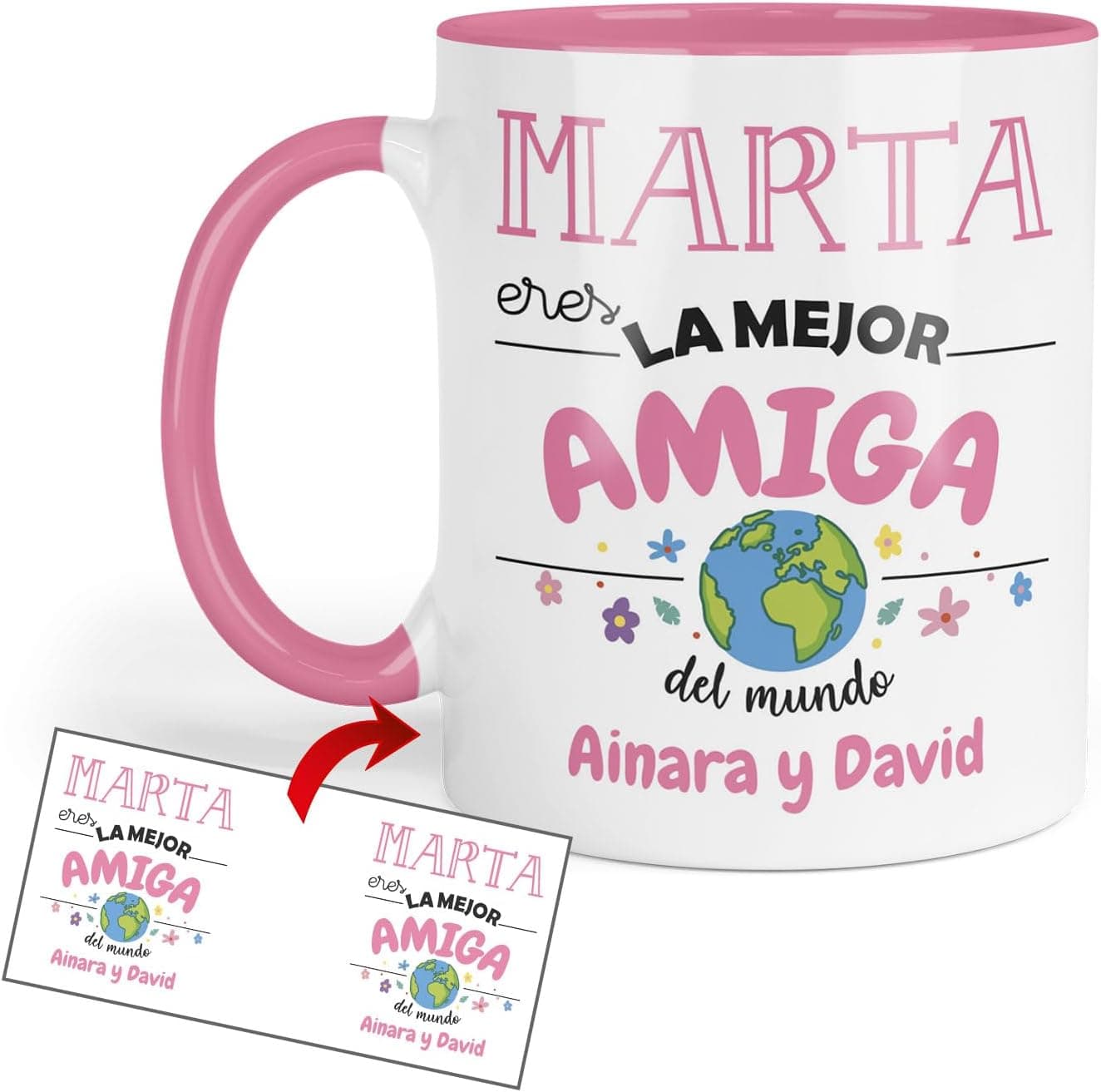 Taza personalizada con nombres de amistad impresos en cerámica