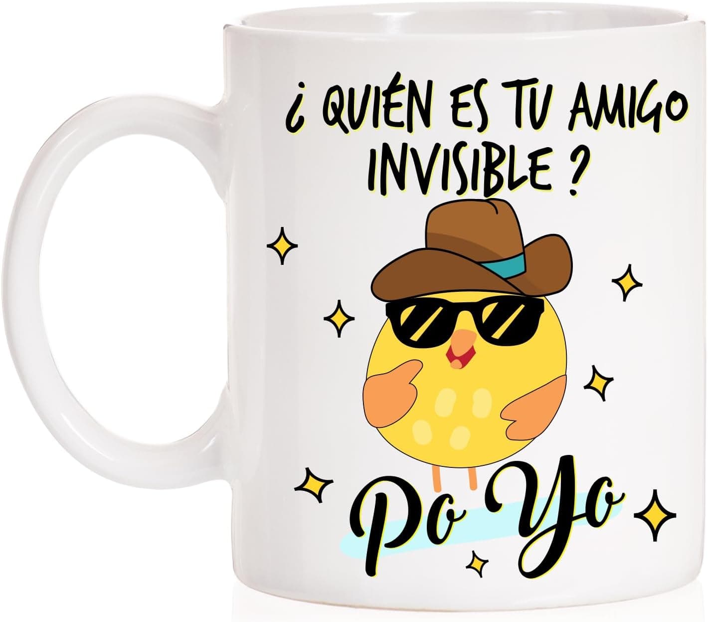 Taza blanca con la frase del amigo invisible