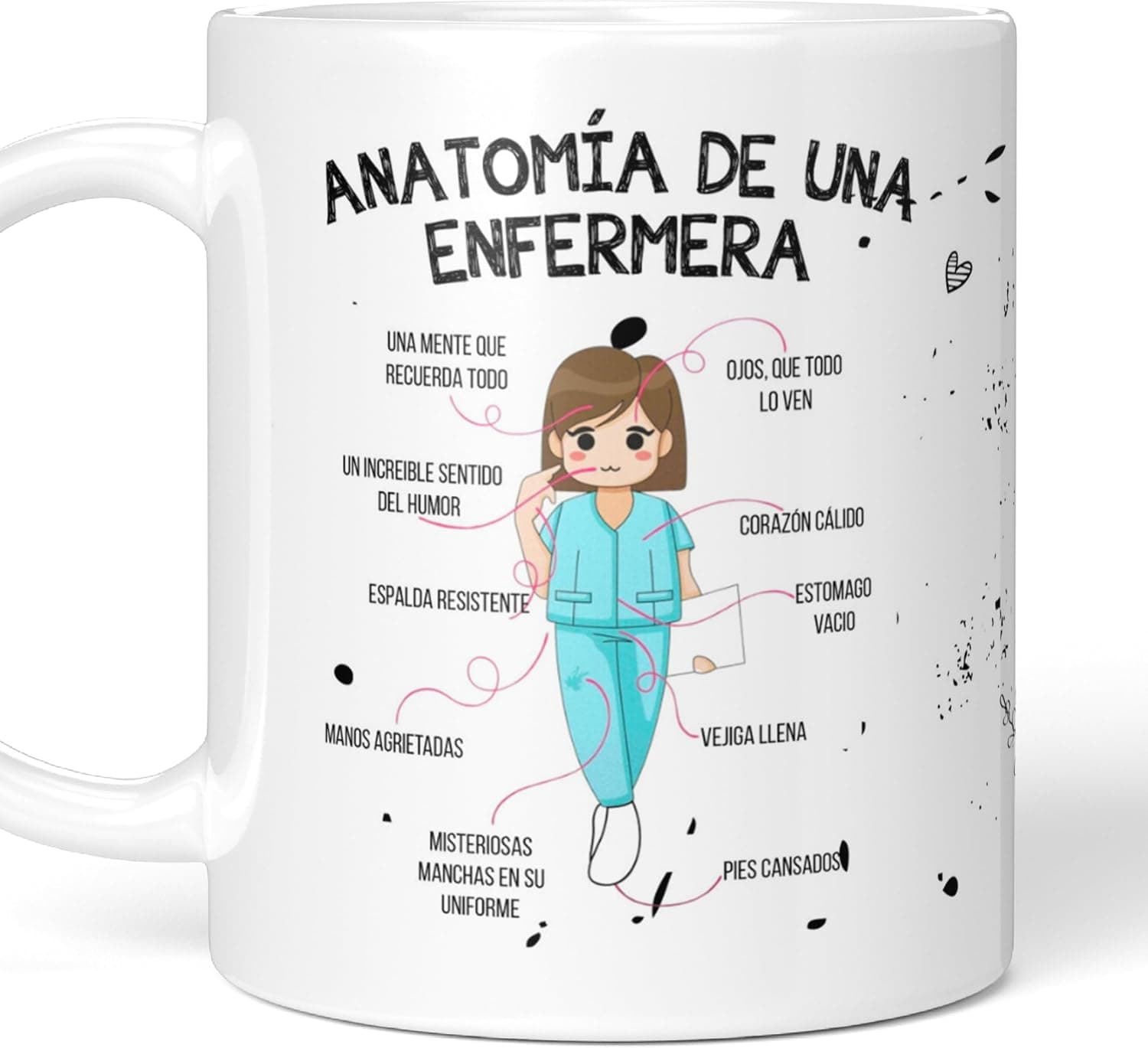 Taza de cerámica con ilustración de humor sobre la anatomía de una enfermera