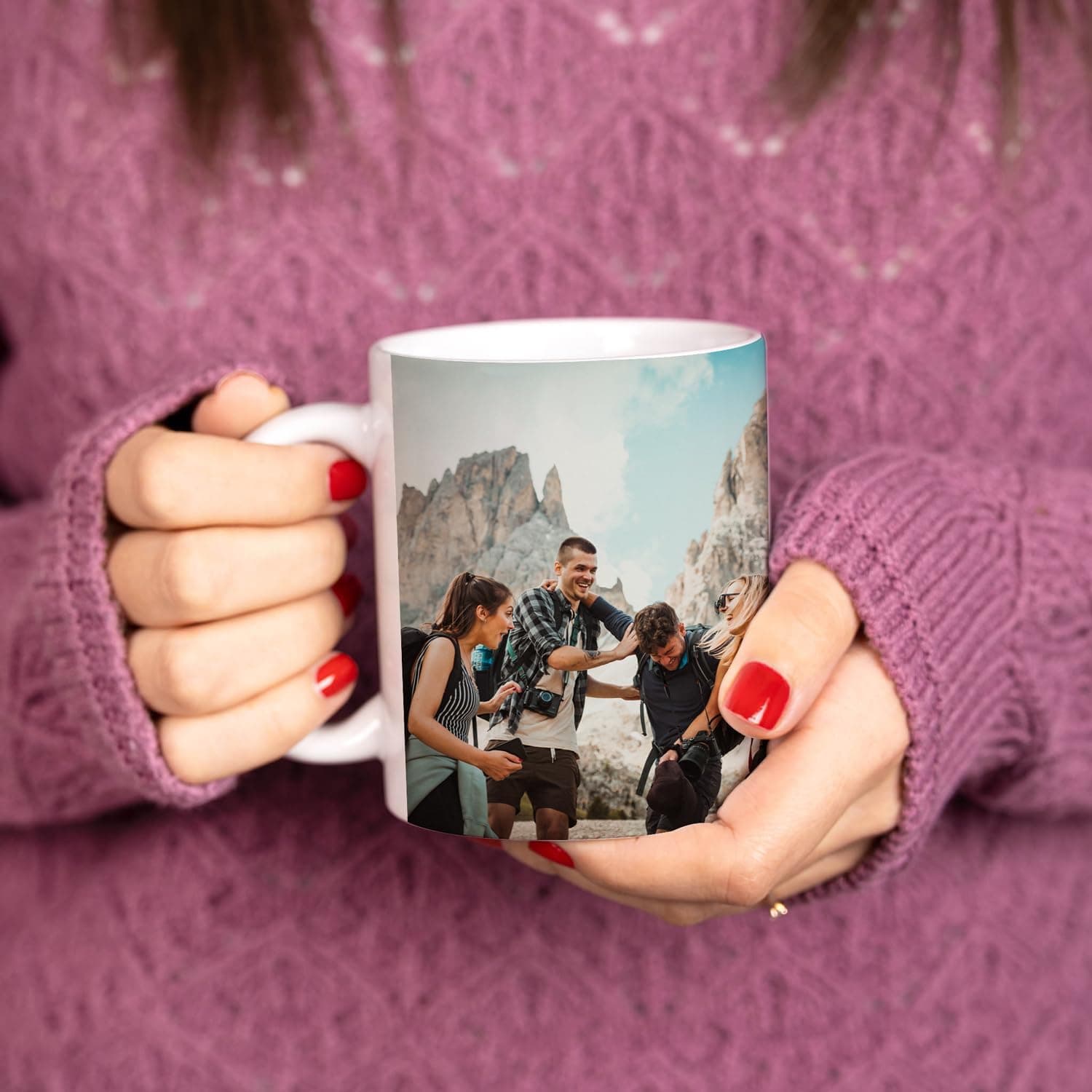 Taza de cerámica blanca de 325 ml personalizada con una foto y un texto impresos
