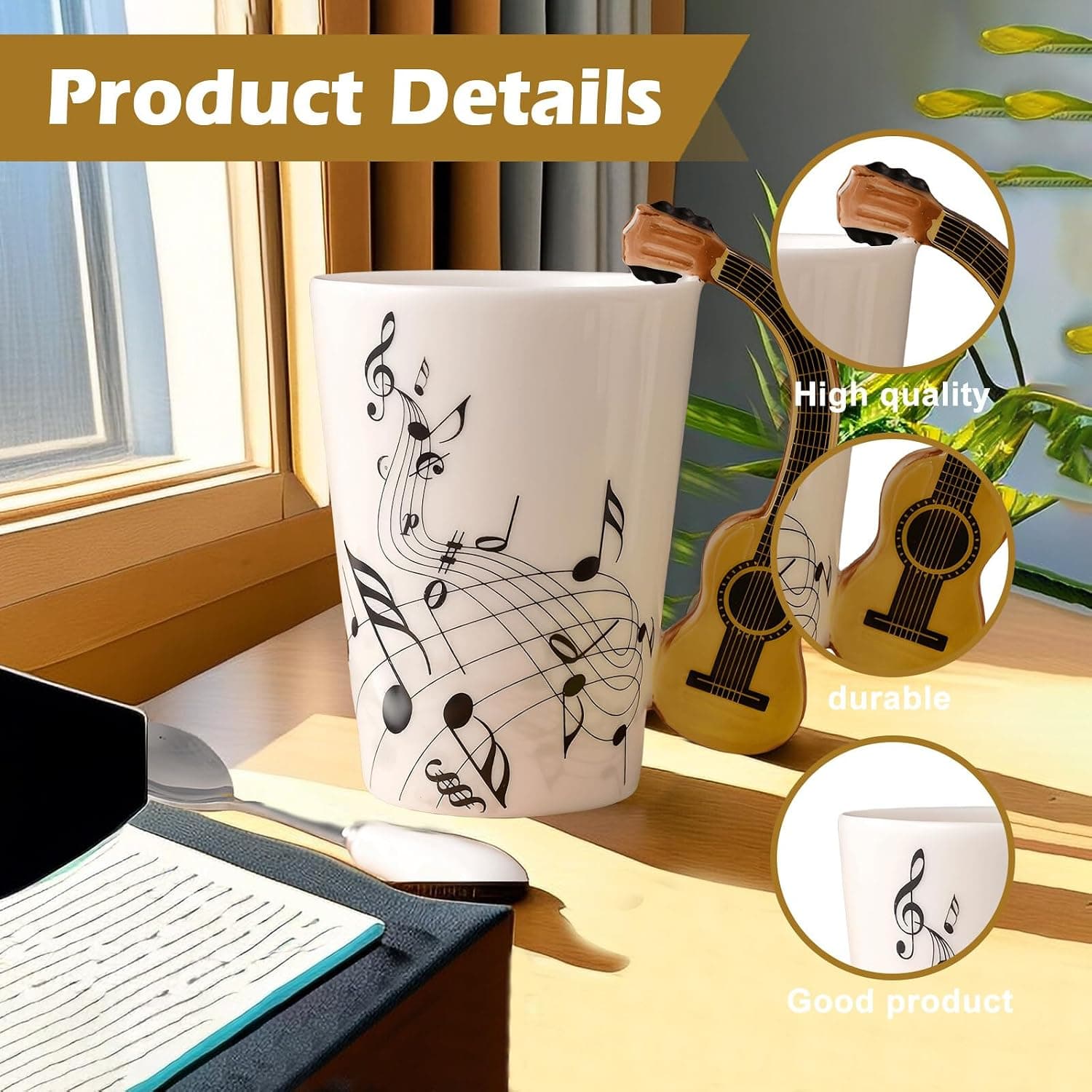 Taza de café con asa de guitarra para amantes de la música, foto 3