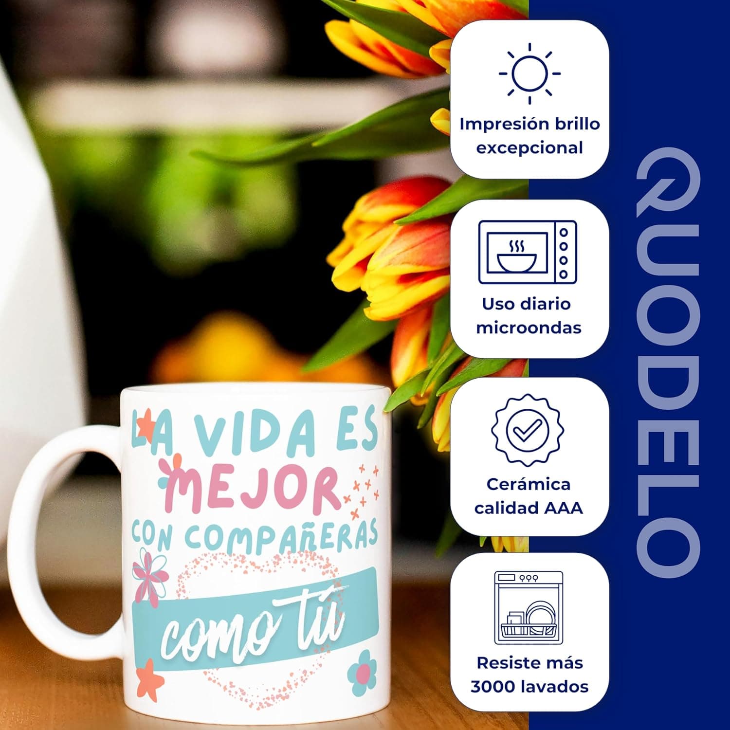 La misma taza vista desde el otro lado, con el mismo mensaje impreso también por esa cara