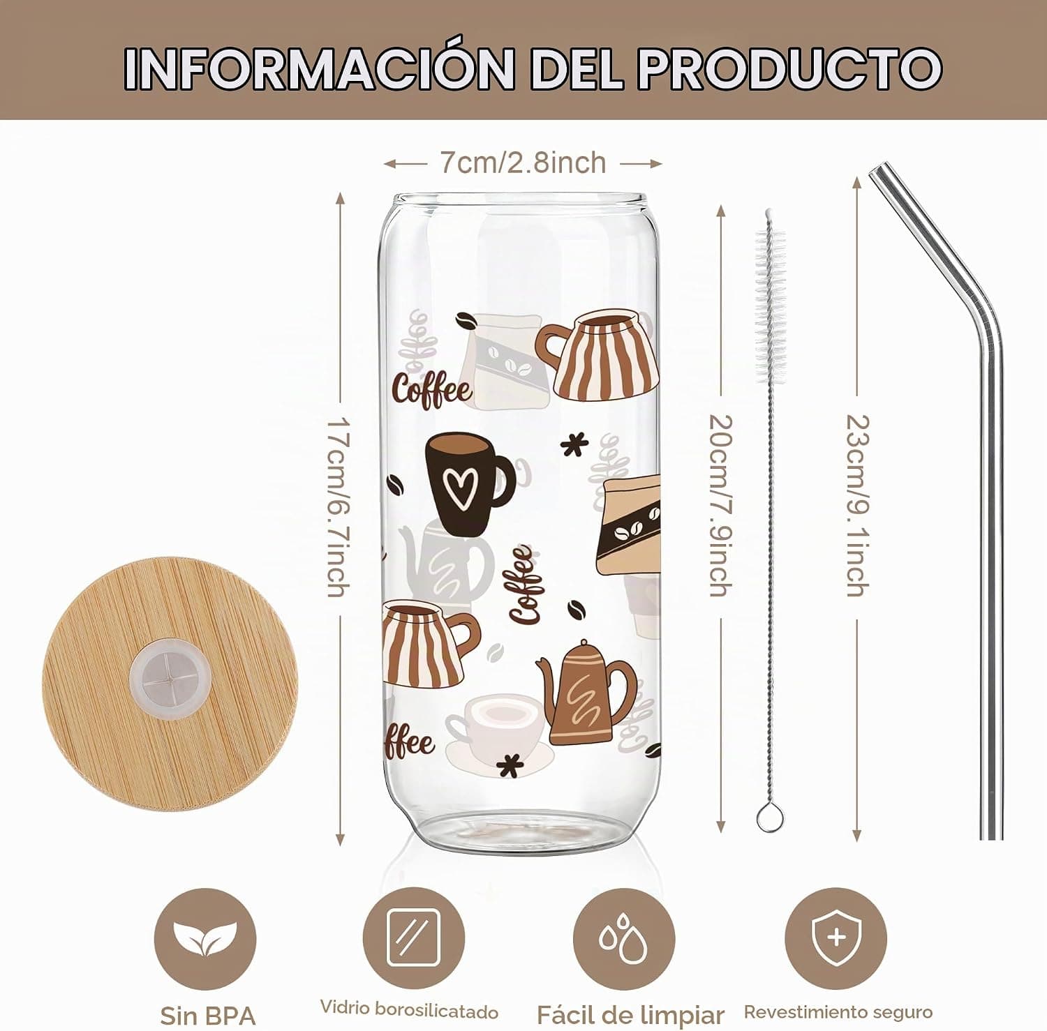 Vaso de cristal con muñeco de ganchillo de café, de Joeyan, foto 2