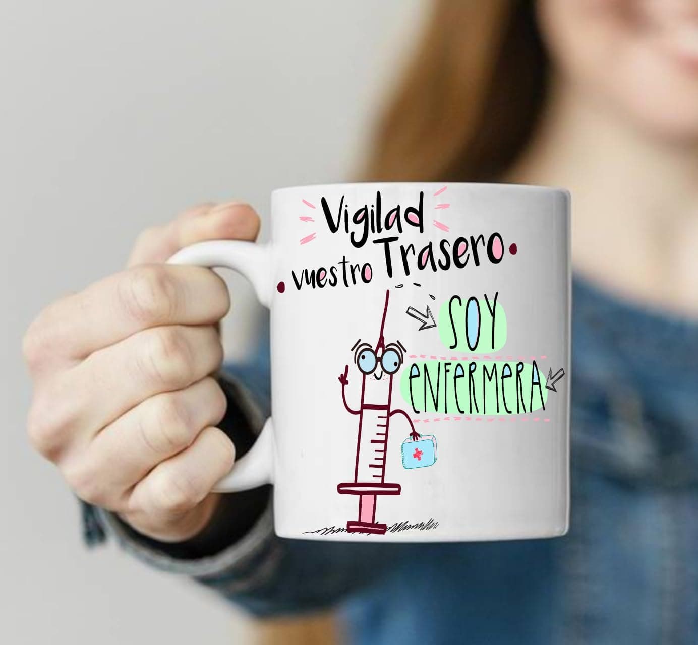 Taza divertida Vigilad vuestro trasero, soy enfermera, foto 2