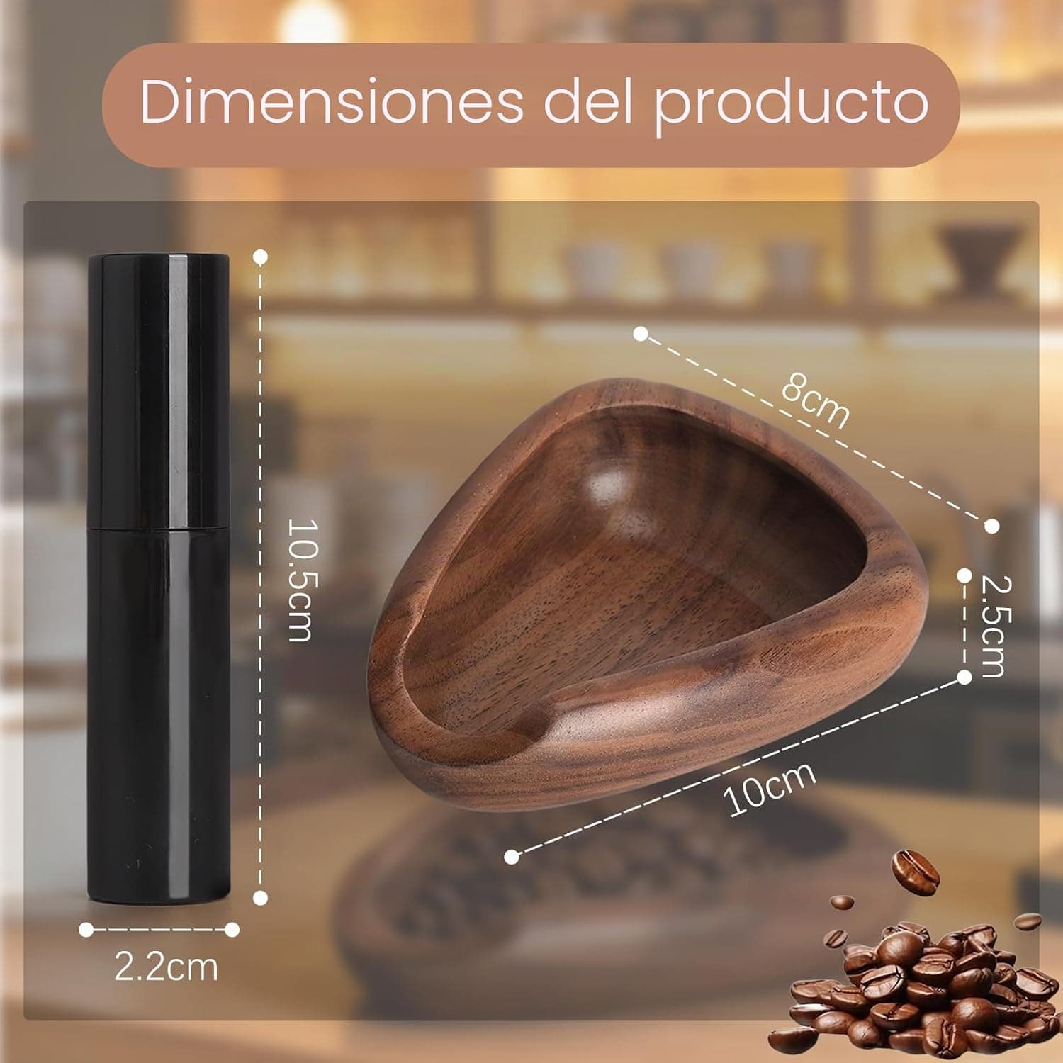 Taza dosificadora de granos de café de madera de nogal, foto 3