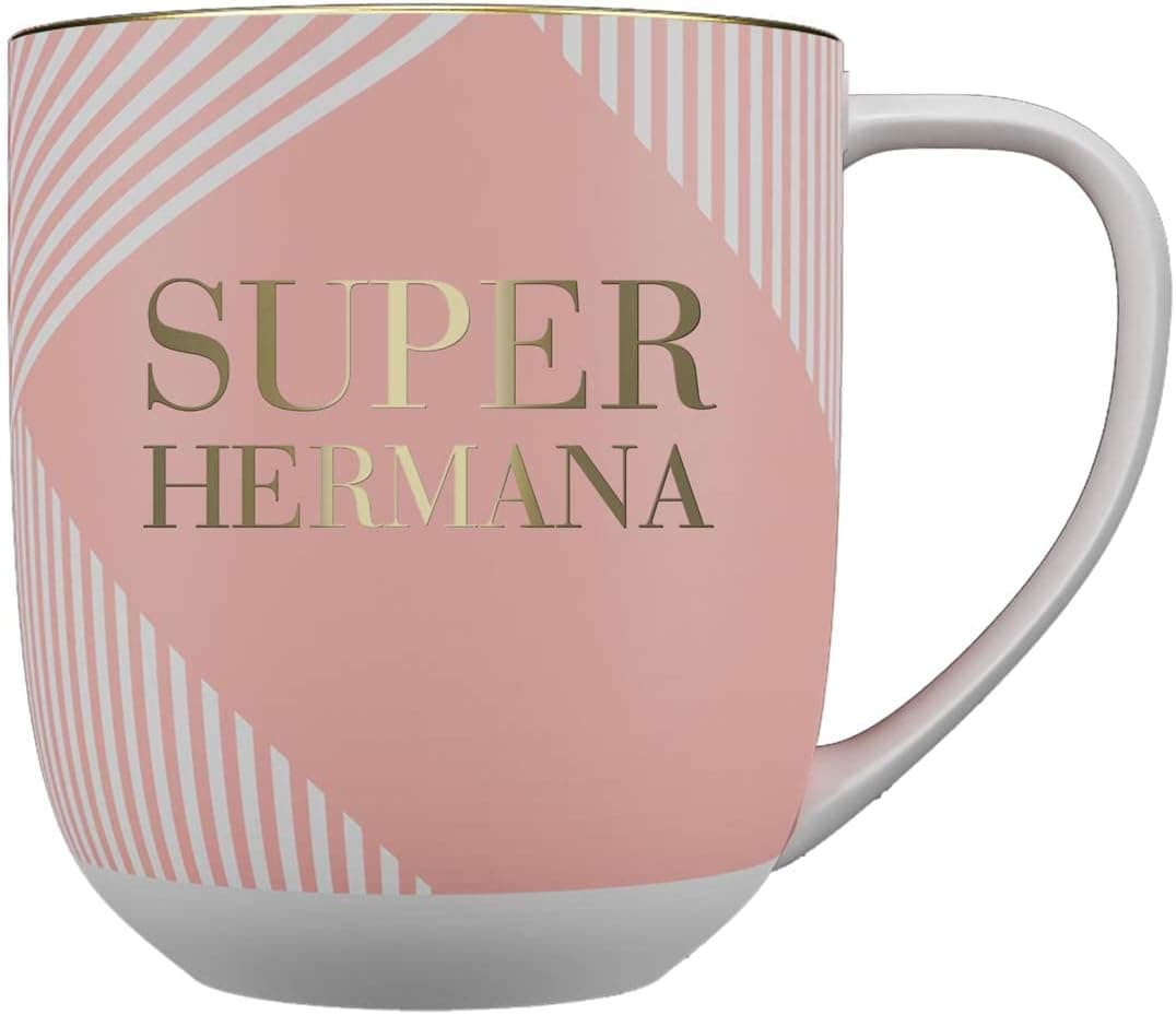Taza Draeger Paris en azul con ilustraciones geométricas y mensaje en oro