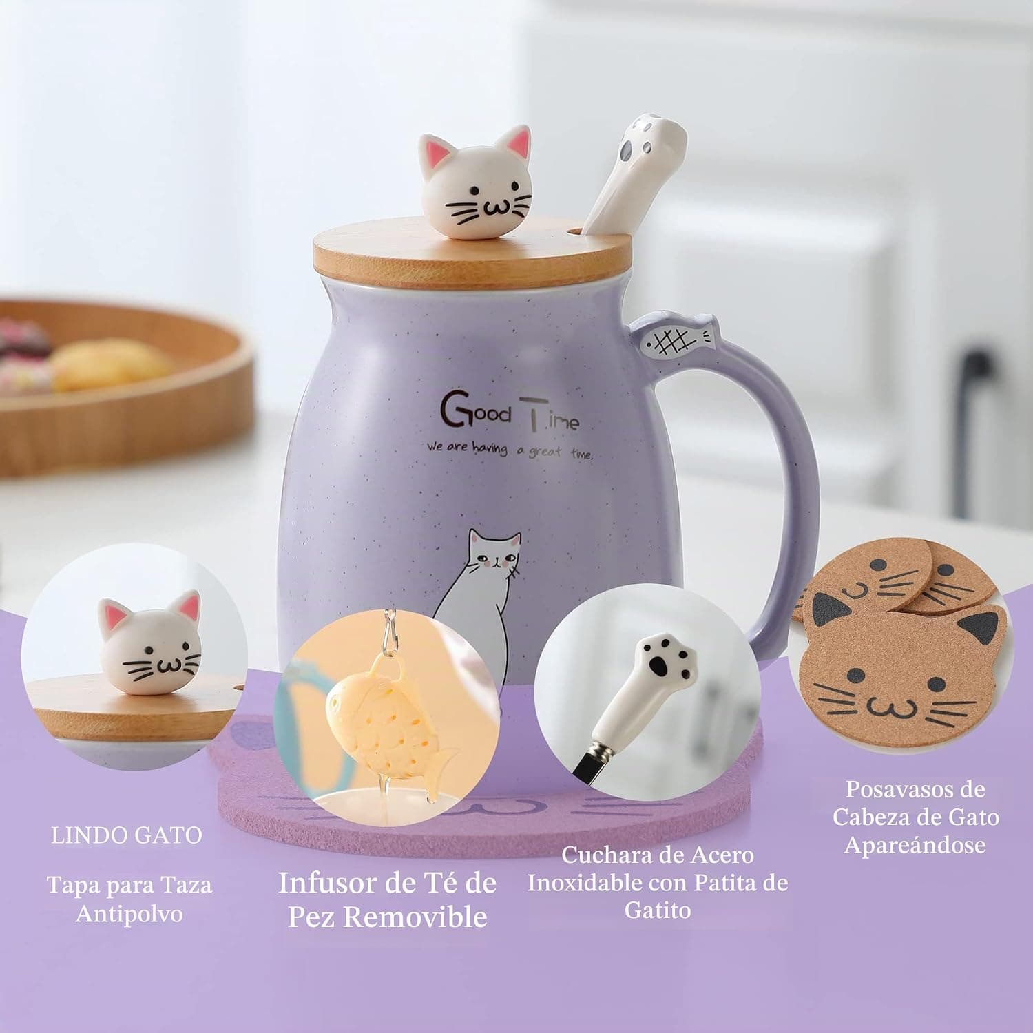 Taza de Gato con Tapa y Cuchara, foto 2
