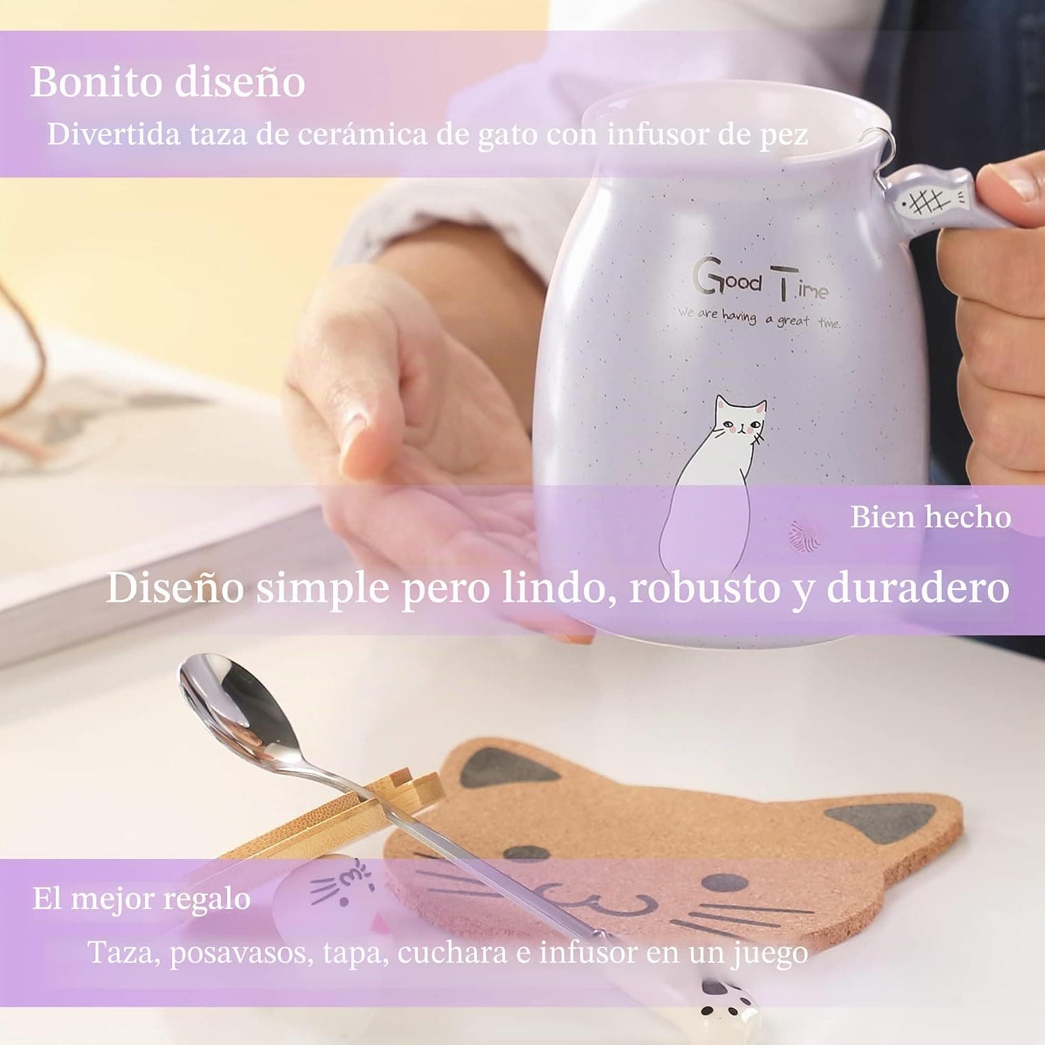 Taza de Gato con Tapa y Cuchara, foto 3