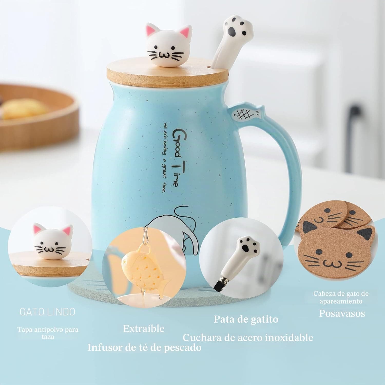Detalle de las orejas de la taza y la cuchara incluida