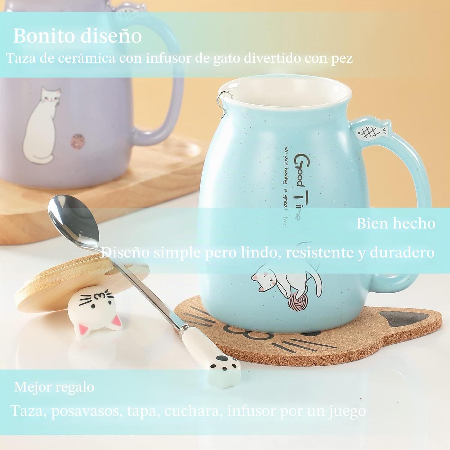Taza de Gato con Tapa y Cuchara, foto 3