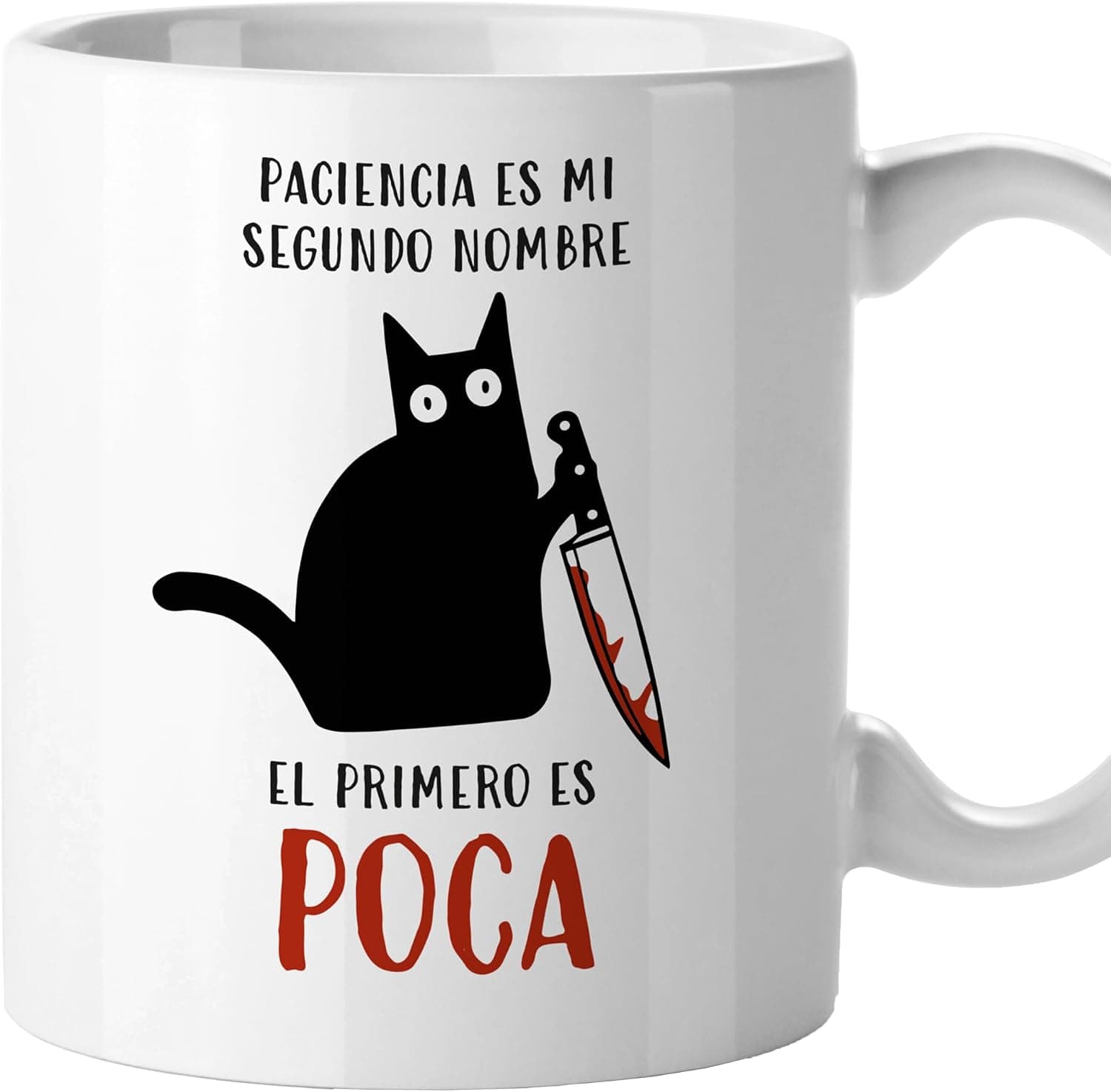Taza blanca con ilustración de gato y una frase impresa
