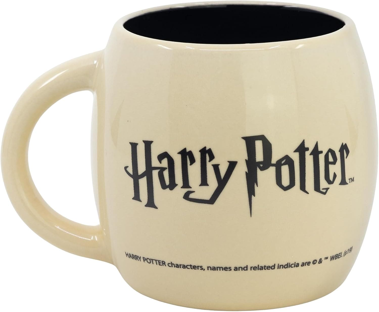 La otra cara de la taza, con el logotipo de Harry Potter, y la caja de la licencia abierta
