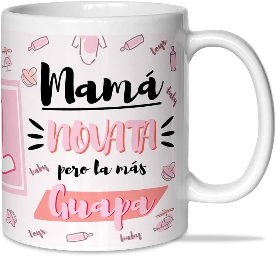 Taza de cerámica para mamá primeriza con mensaje impreso, en su caja de regalo