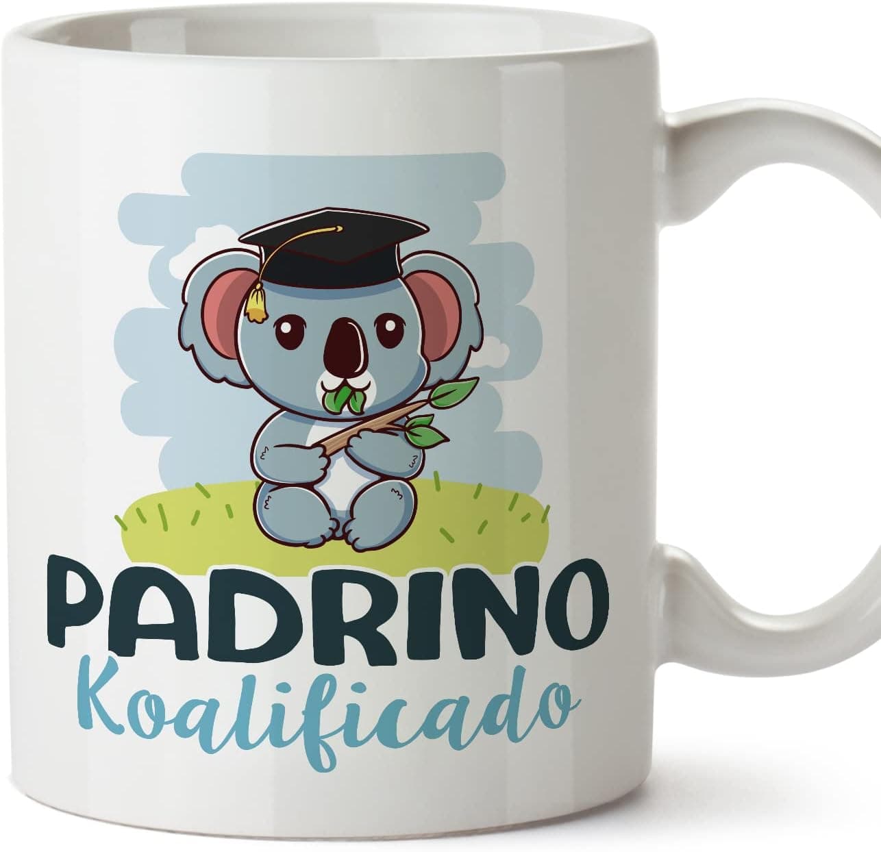 Taza de cerámica con el juego de palabras «Koalificado» y un dibujo de koala