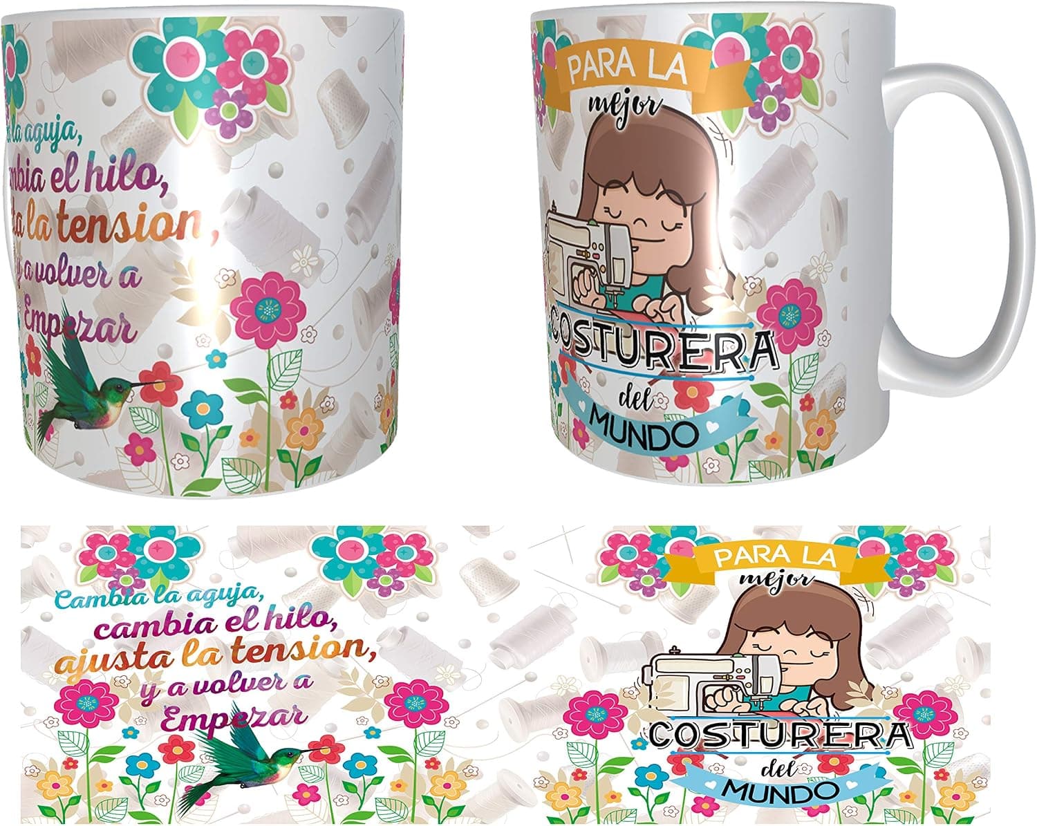 Taza blanca de cerámica con estampado sublimado para costurera