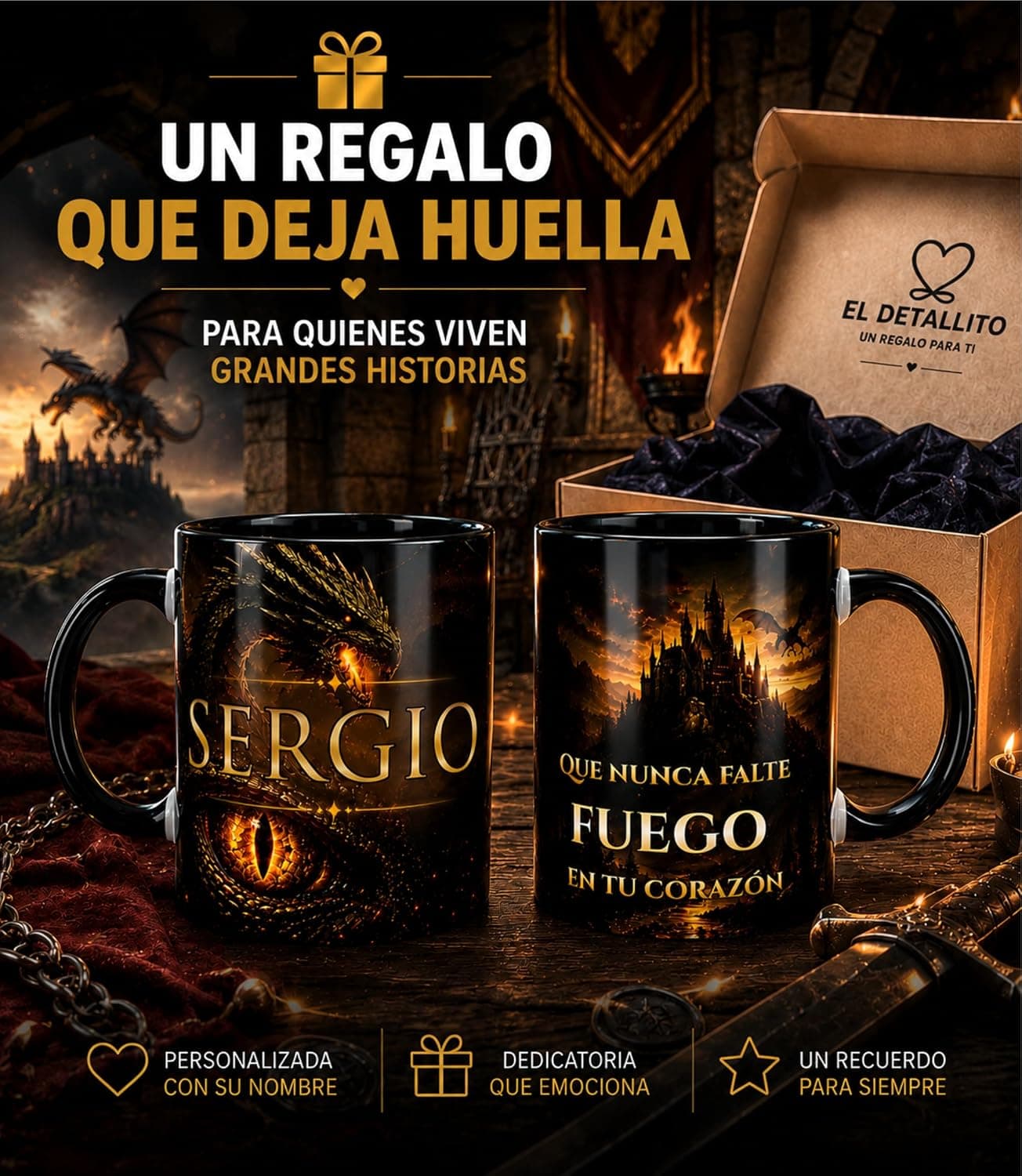 Detalle del dragón ilustrado en la taza