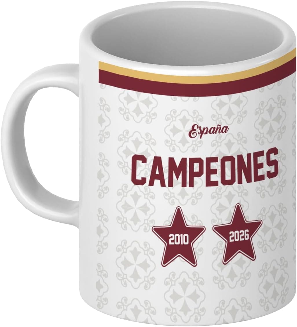 Taza personalizada con el diseño de la equipación de España, nombre y dorsal a elegir